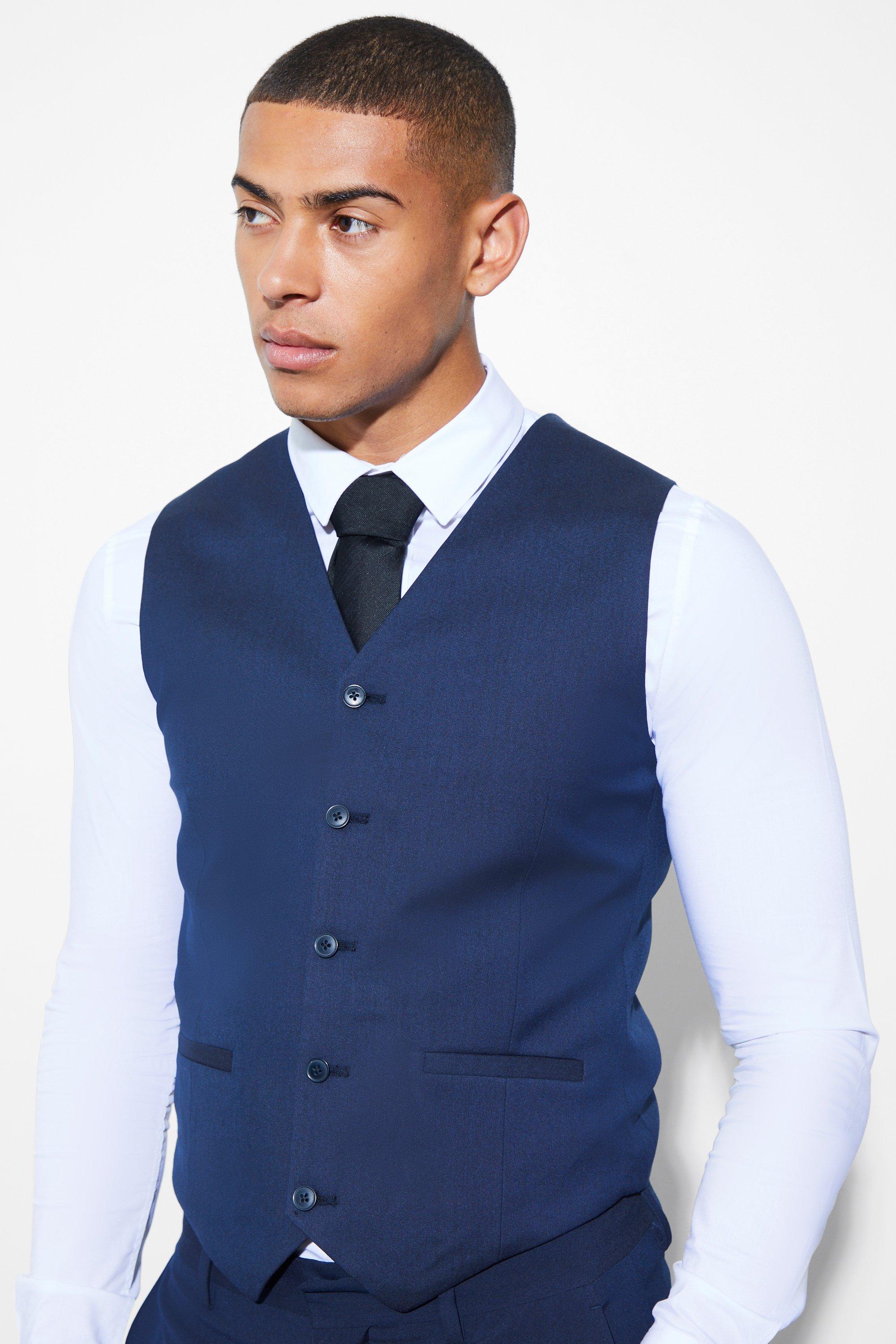 Mens Navy Skinny Waistcoat, Navy