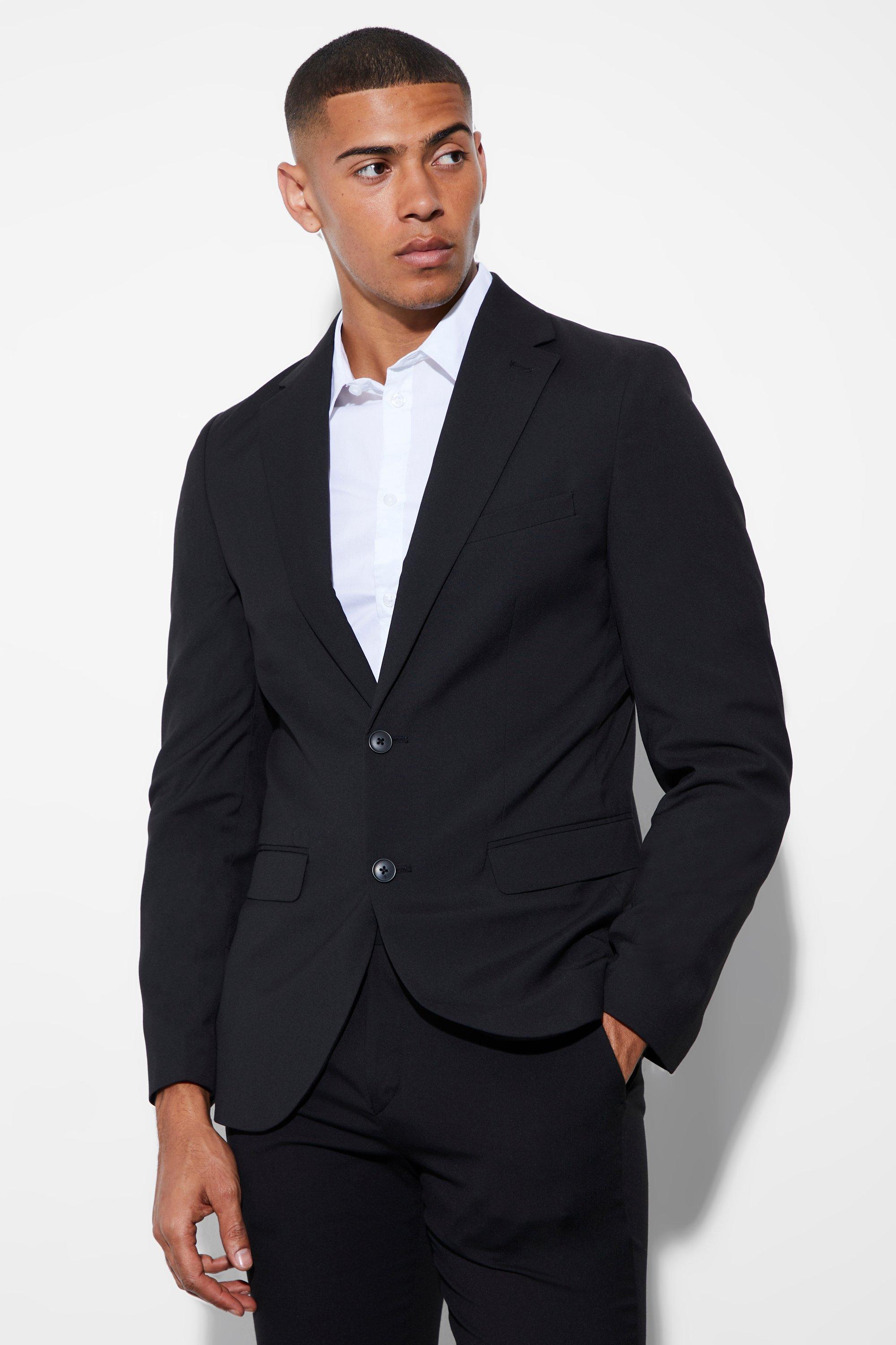 Mens Black Slim Single Breasted Suit Jacket, Black