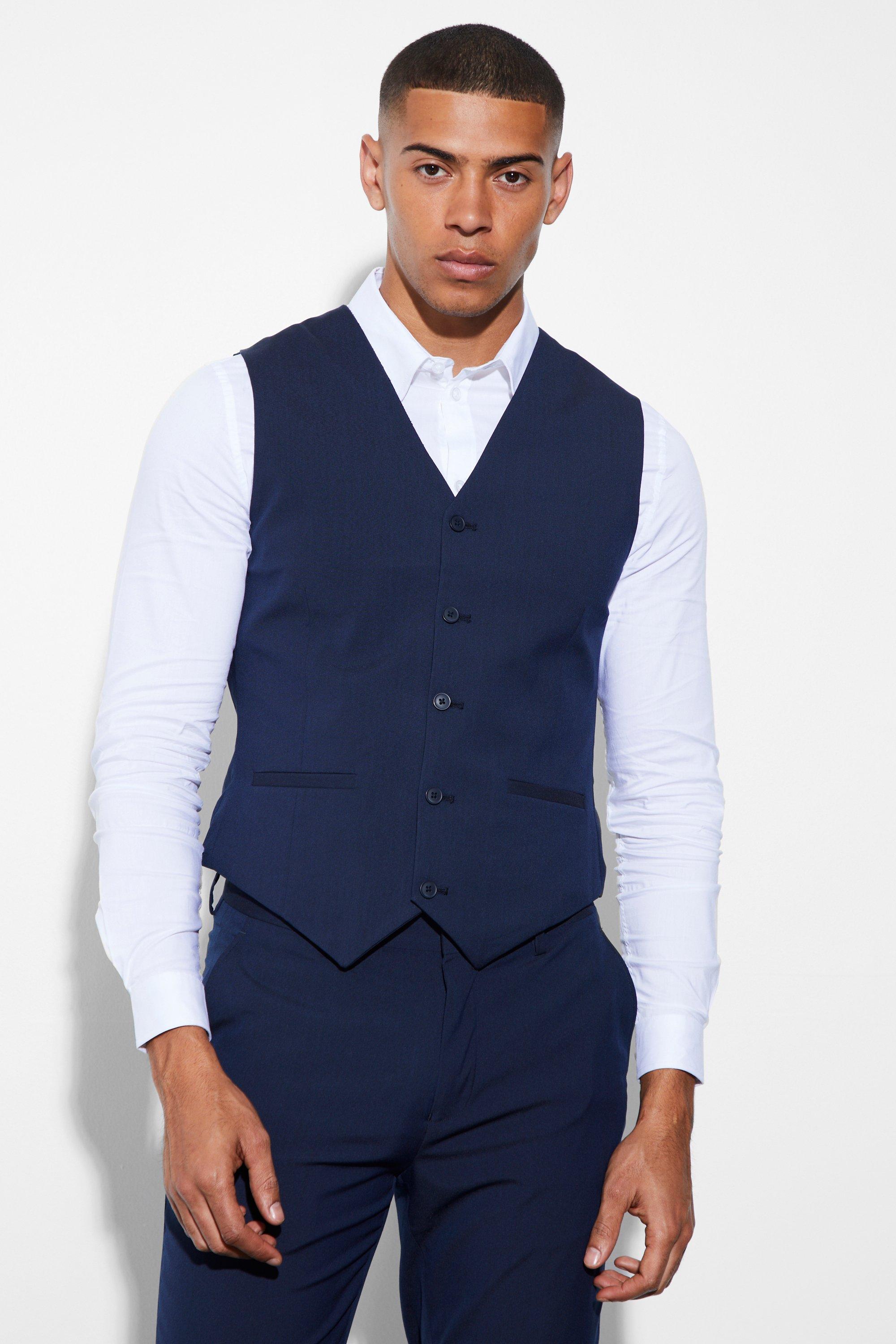 Mens Navy Slim Waistcoat, Navy