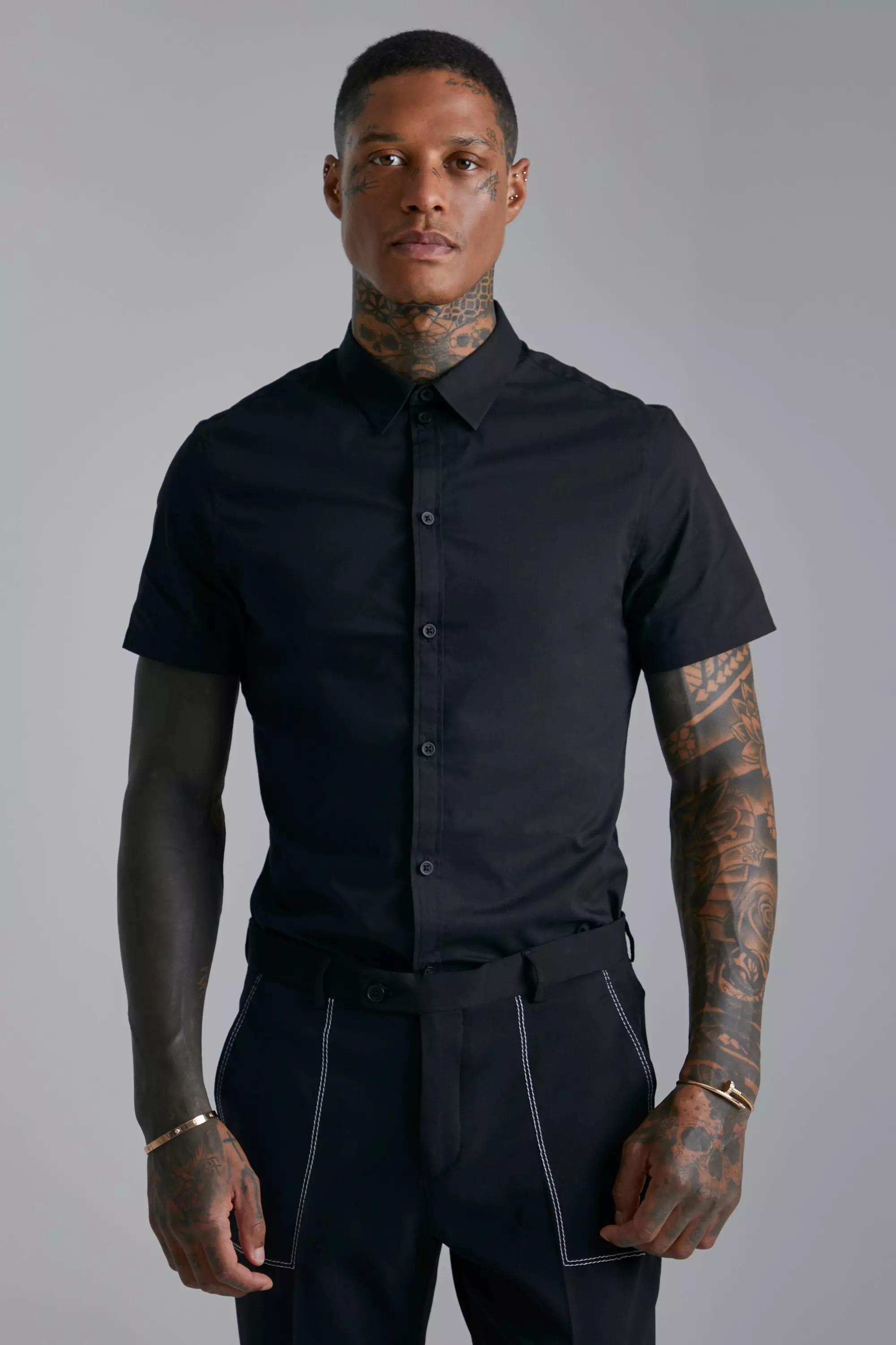 handleiding markt autobiografie Gerecycled Slim Fit Overhemd Met Korte Mouwen | boohooMAN