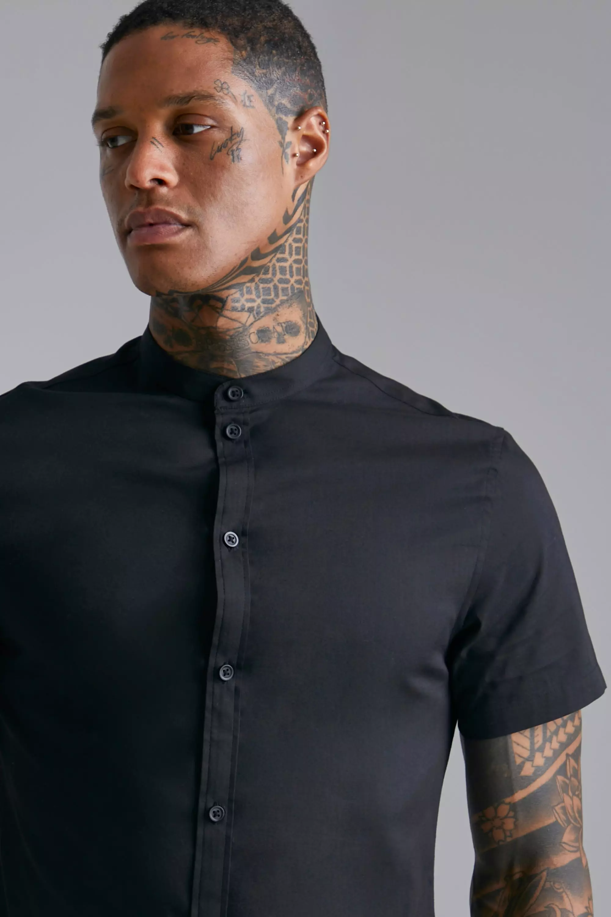 Grey grandad collar sales shirt