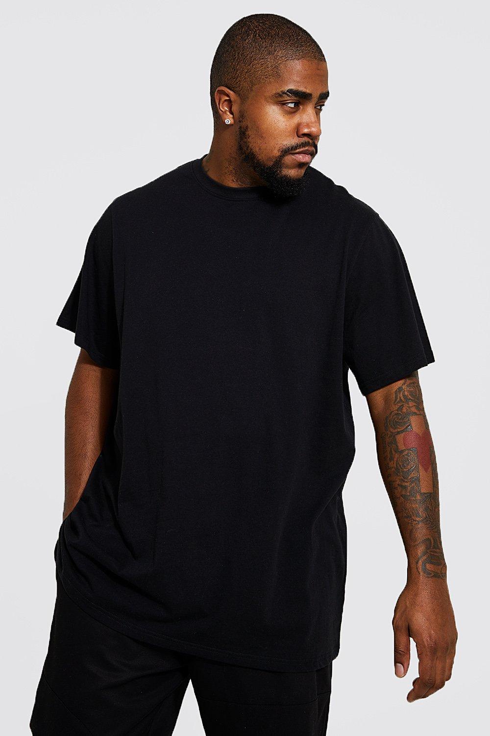 mens black plus longline t-shirt, black