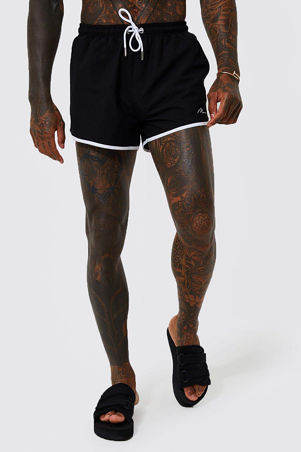 Mens Black Man Signature Runner Swim Shorts, Black