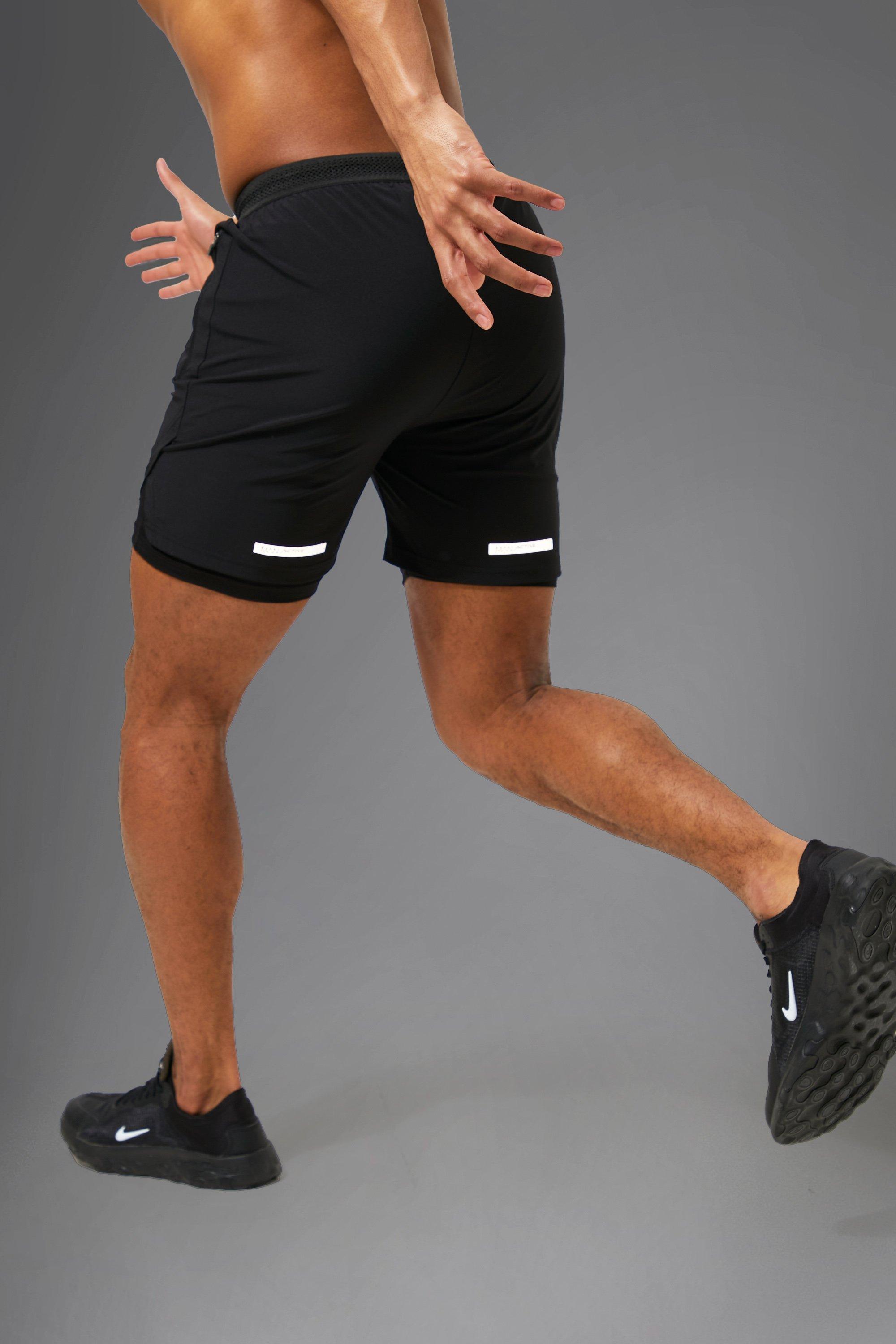 Mens Black Man Active Performance Regular Fit 5inch 2-in-1 Shorts, Black