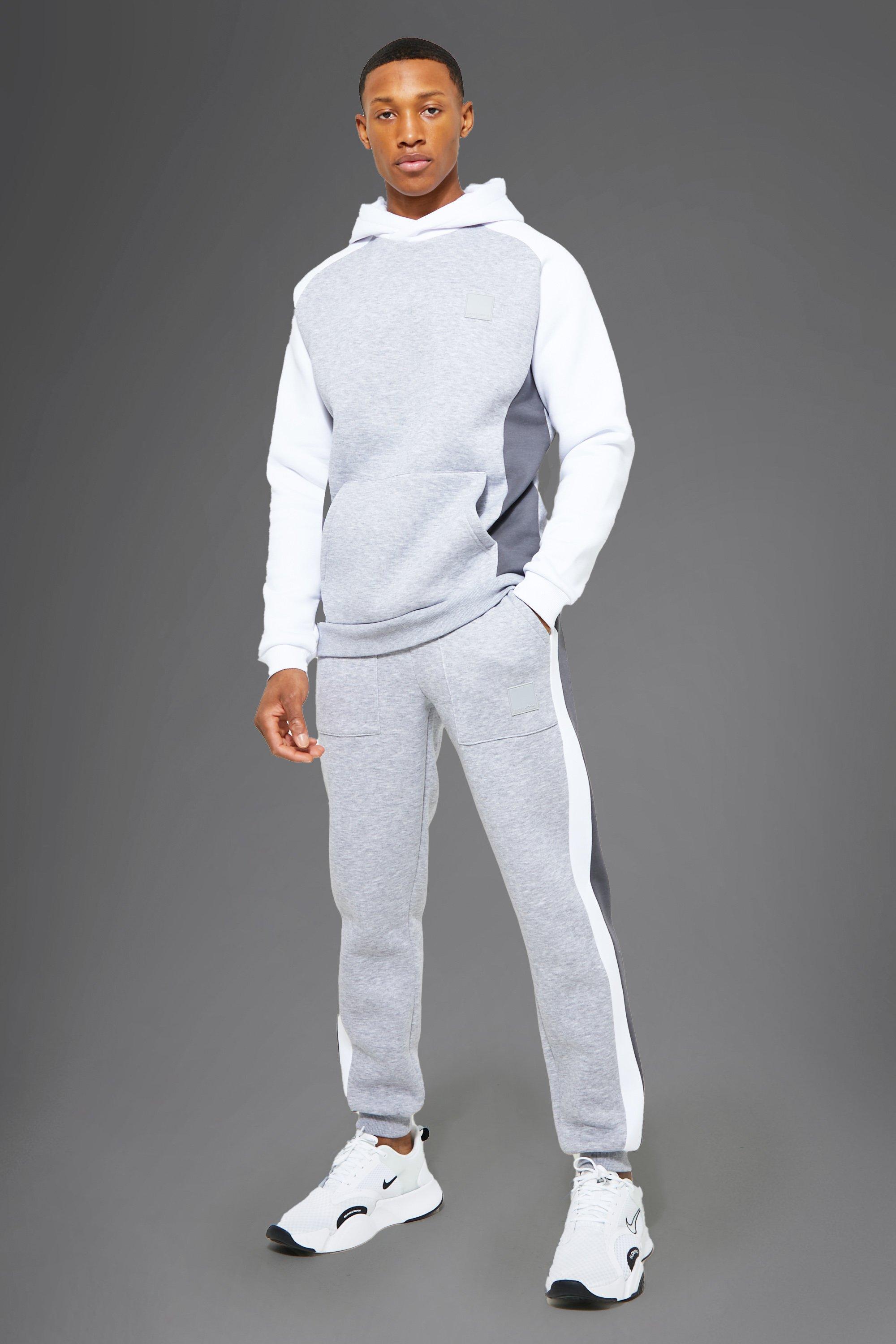 men's man active colour block hooded tracksuit - grey - l, grey