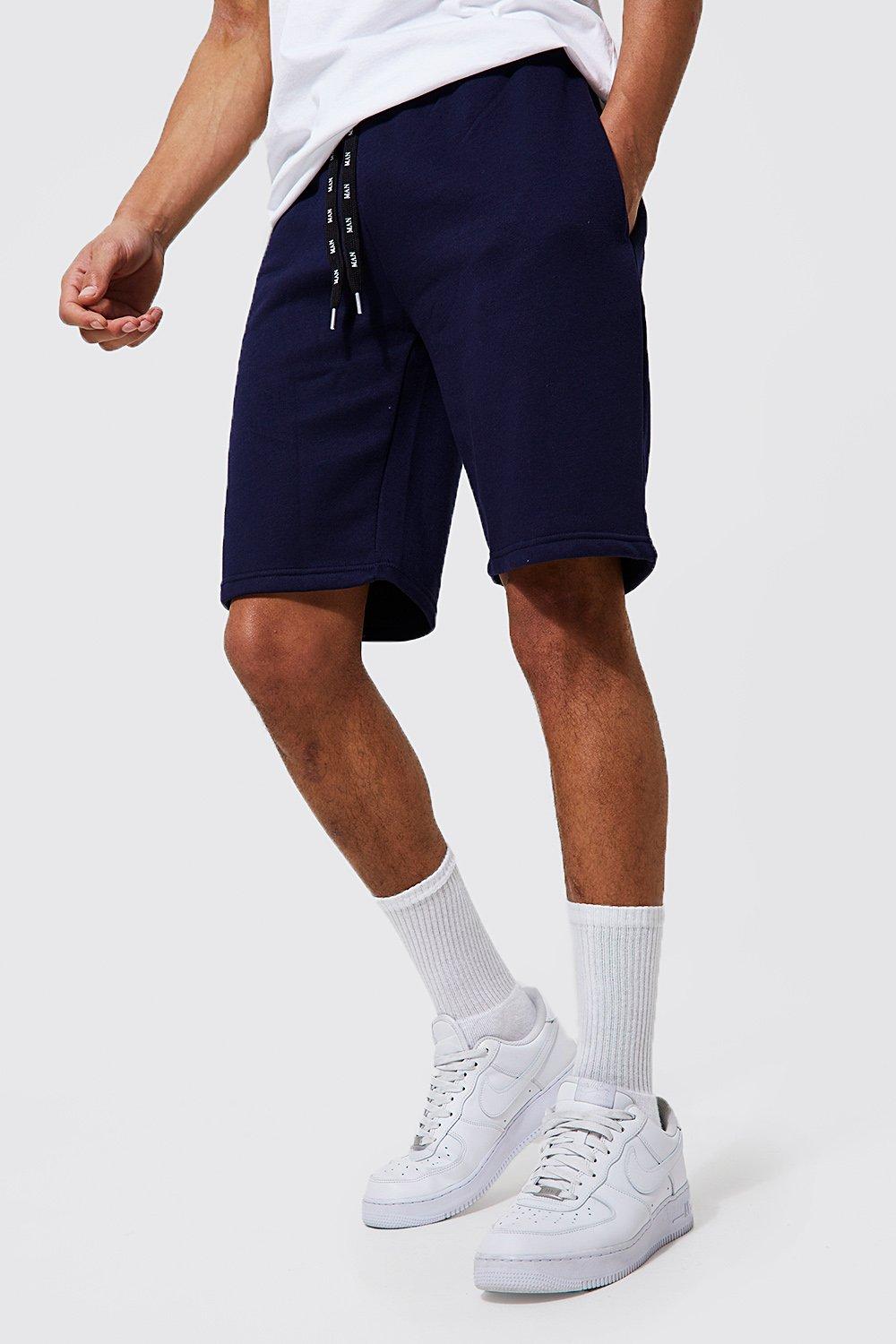 Mens Navy Tall Jersey Shorts With Man Drawcords, Navy
