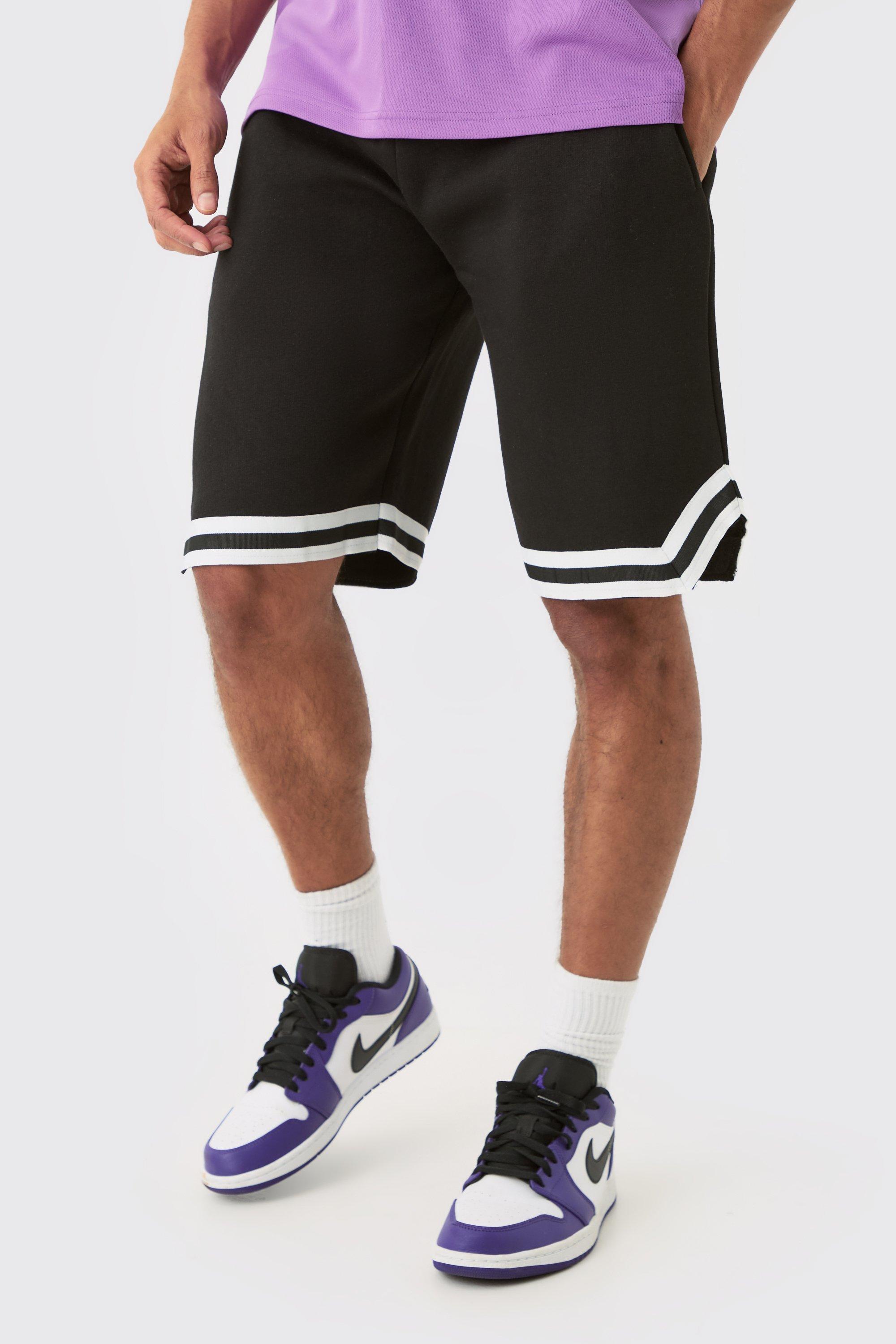 Mens Black Tall Basketball Jersey Shorts With Tapes, Black