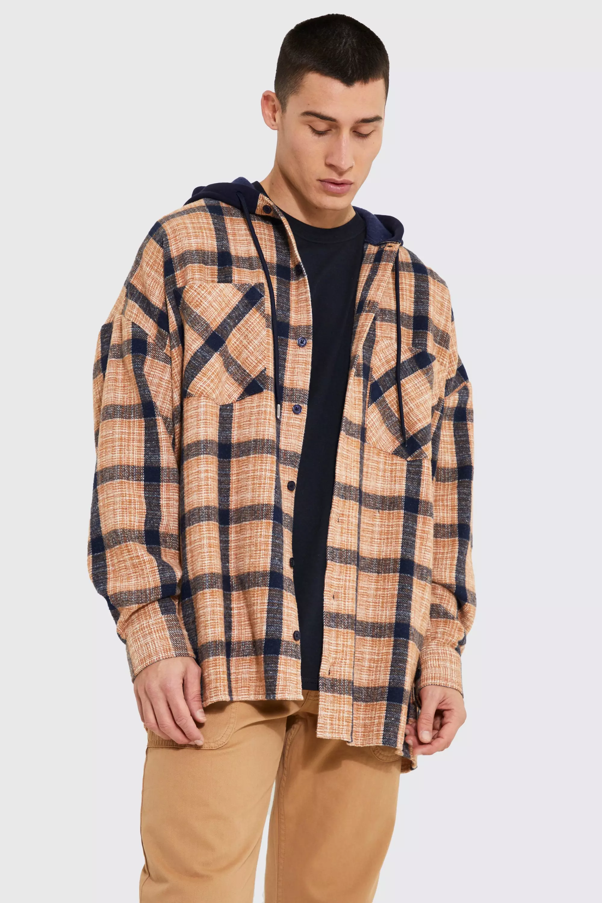 Flannel Blouson Long Sleeve Oversized Shirt