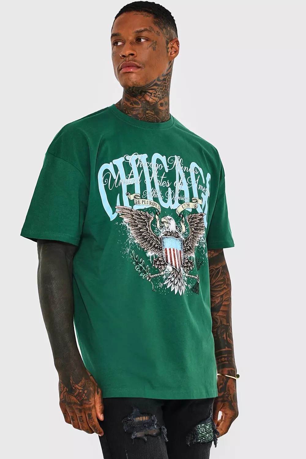 Oversized Chicago Print T-shirt | boohooMAN