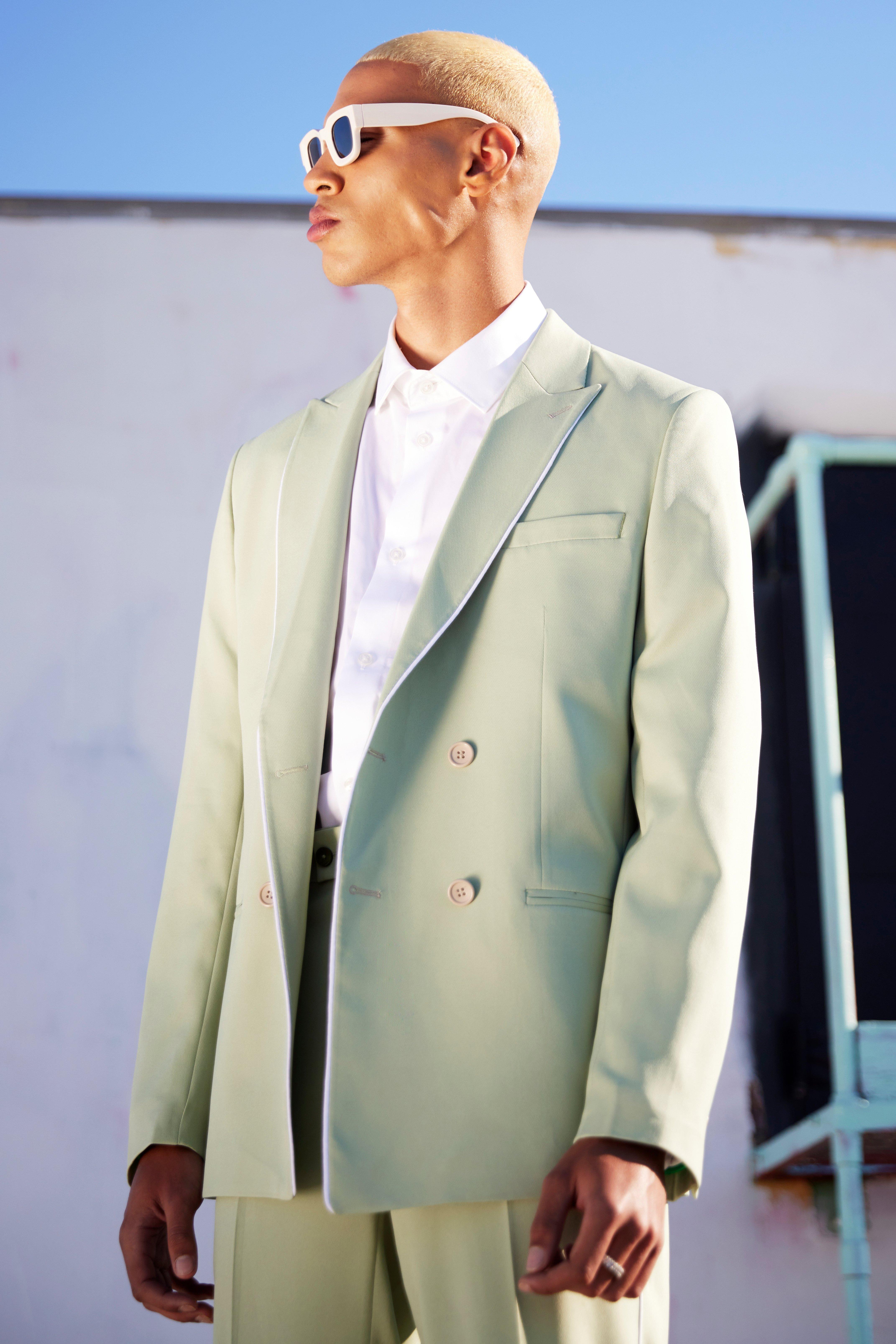 Read more about Men s double breasted slim pipe suit jacket - green - 38 green