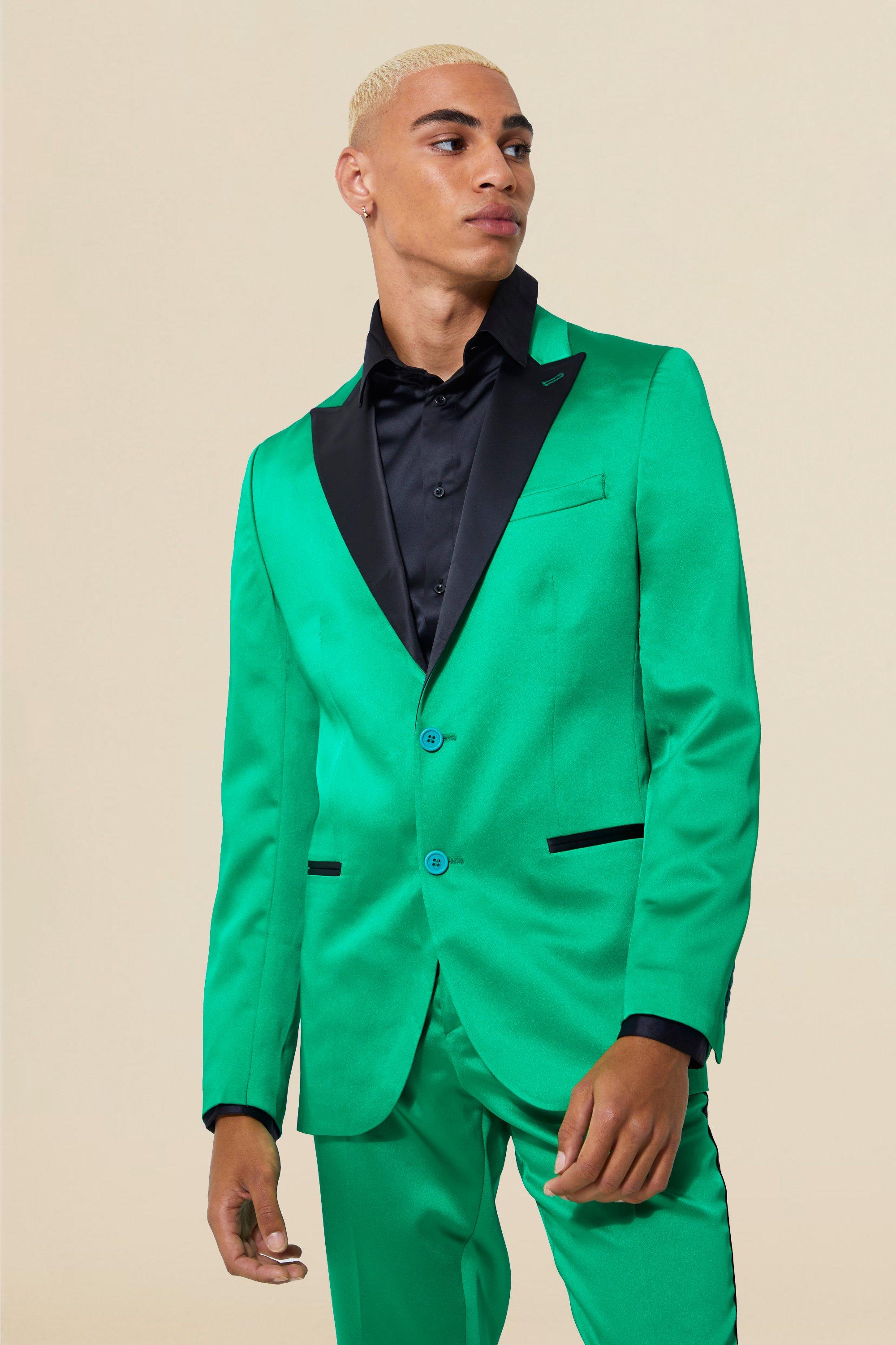 Read more about Men s single breasted skinny satin suit jacket - green - 36 green
