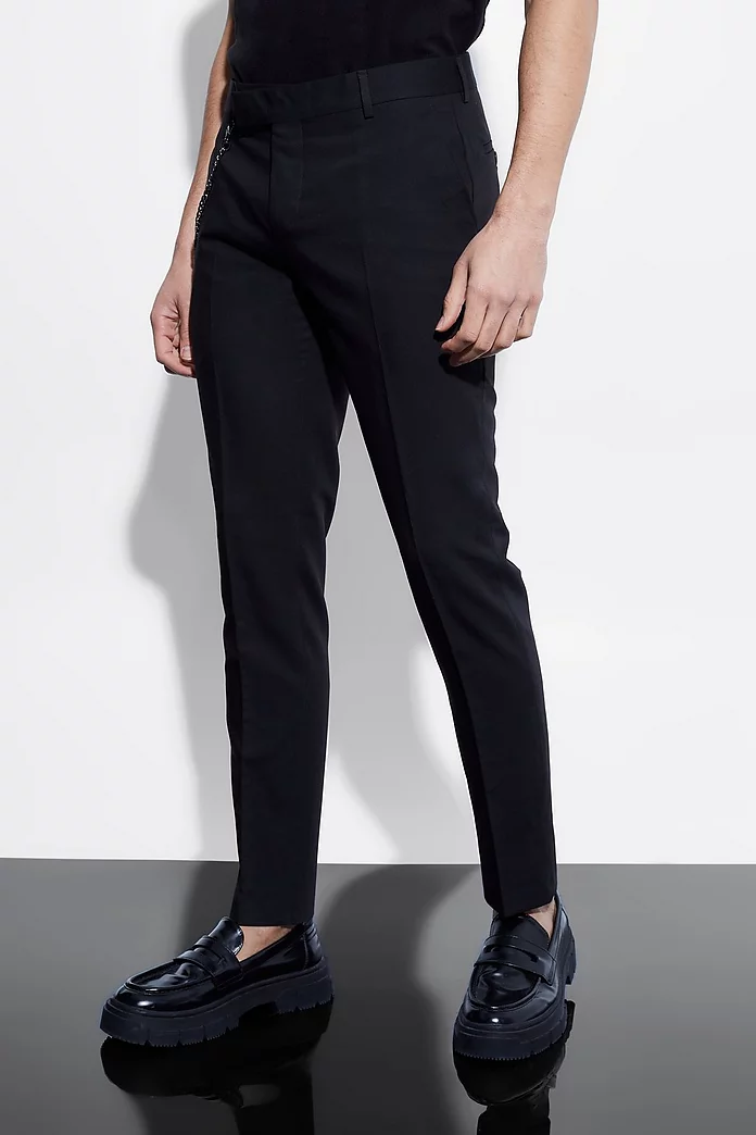 Mens Clothing Trousers Slacks and Chinos Formal trousers BoohooMAN Synthetic Skinny Fit Prince Of Wales Suit Pants in Black for Men 
