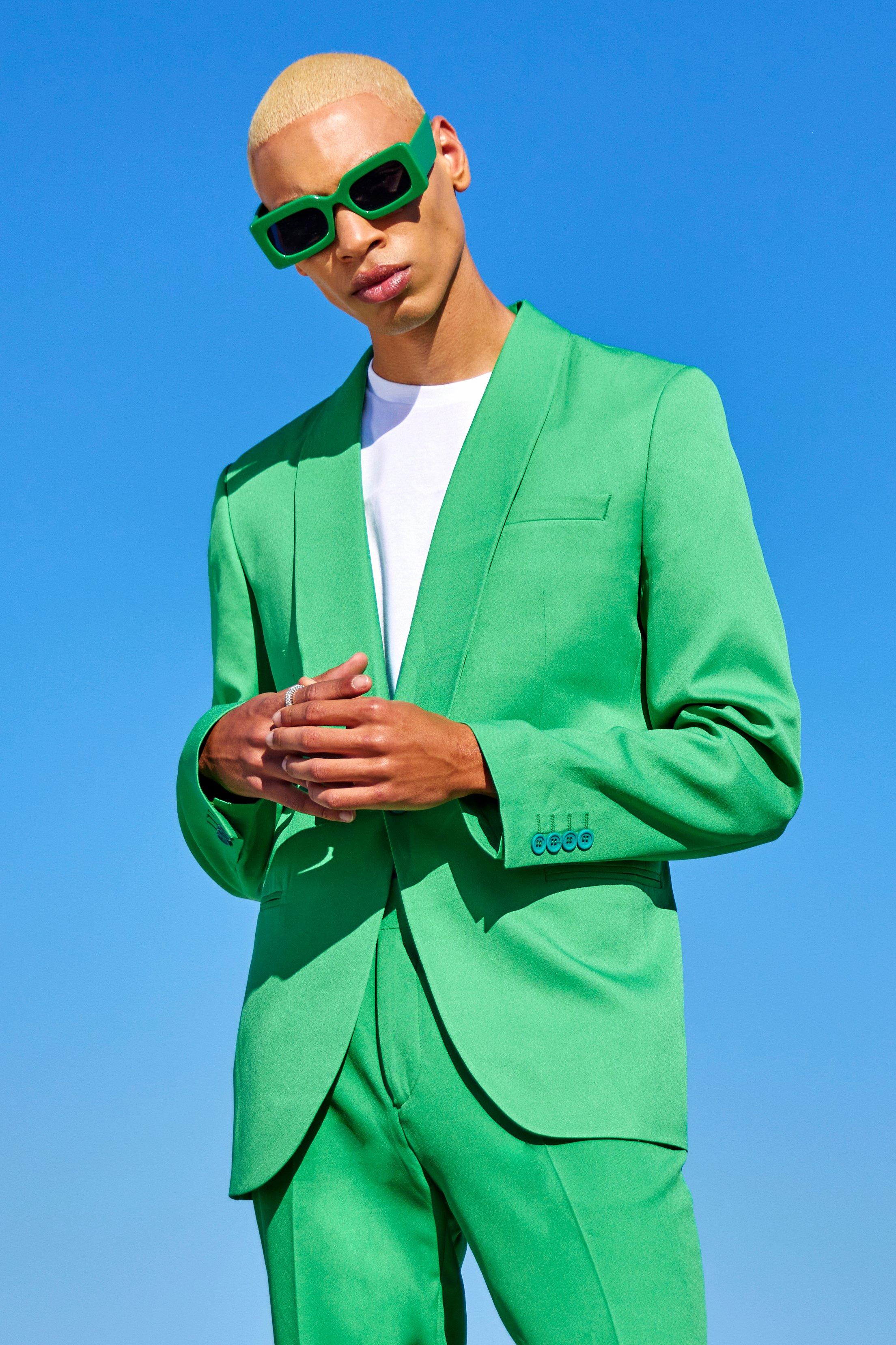 Read more about Men s single breasted skinny square suit jacket - green - 40 green