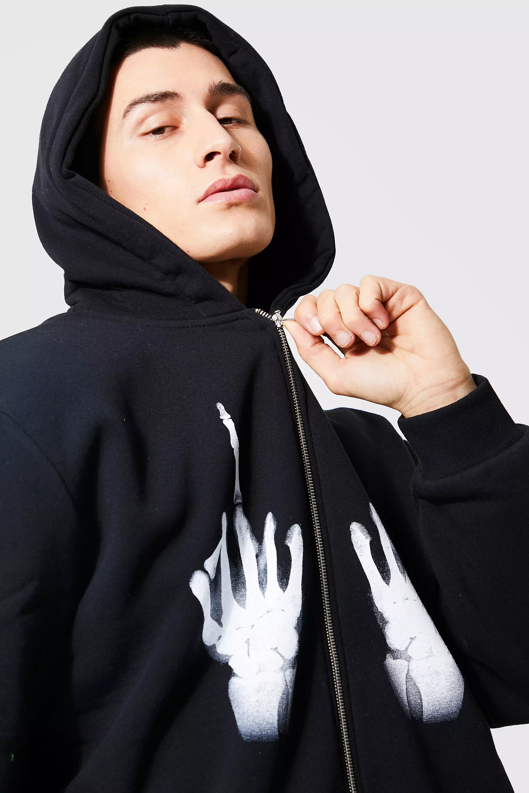 Full-Zip Skeleton Graphic Hoodie