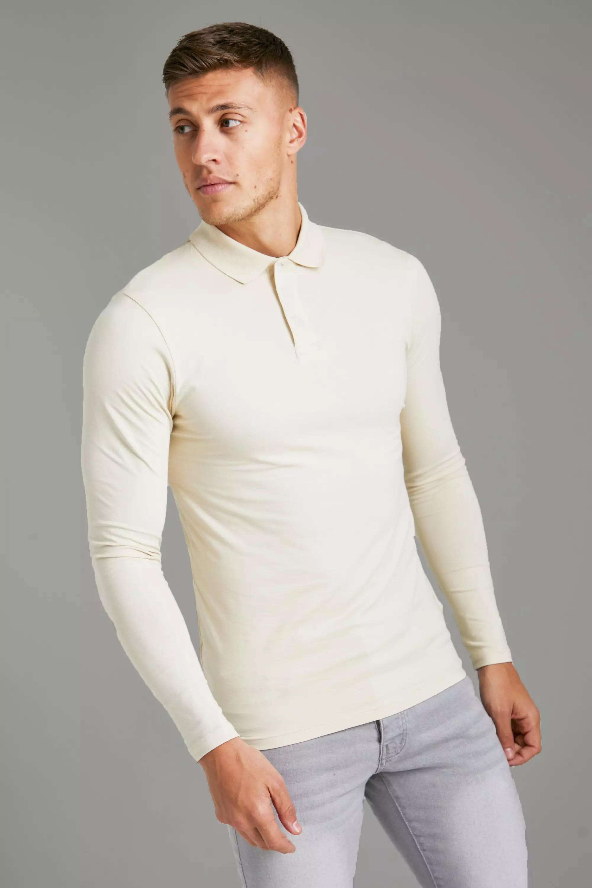 Muscle fit long 2025 sleeve polo shirt