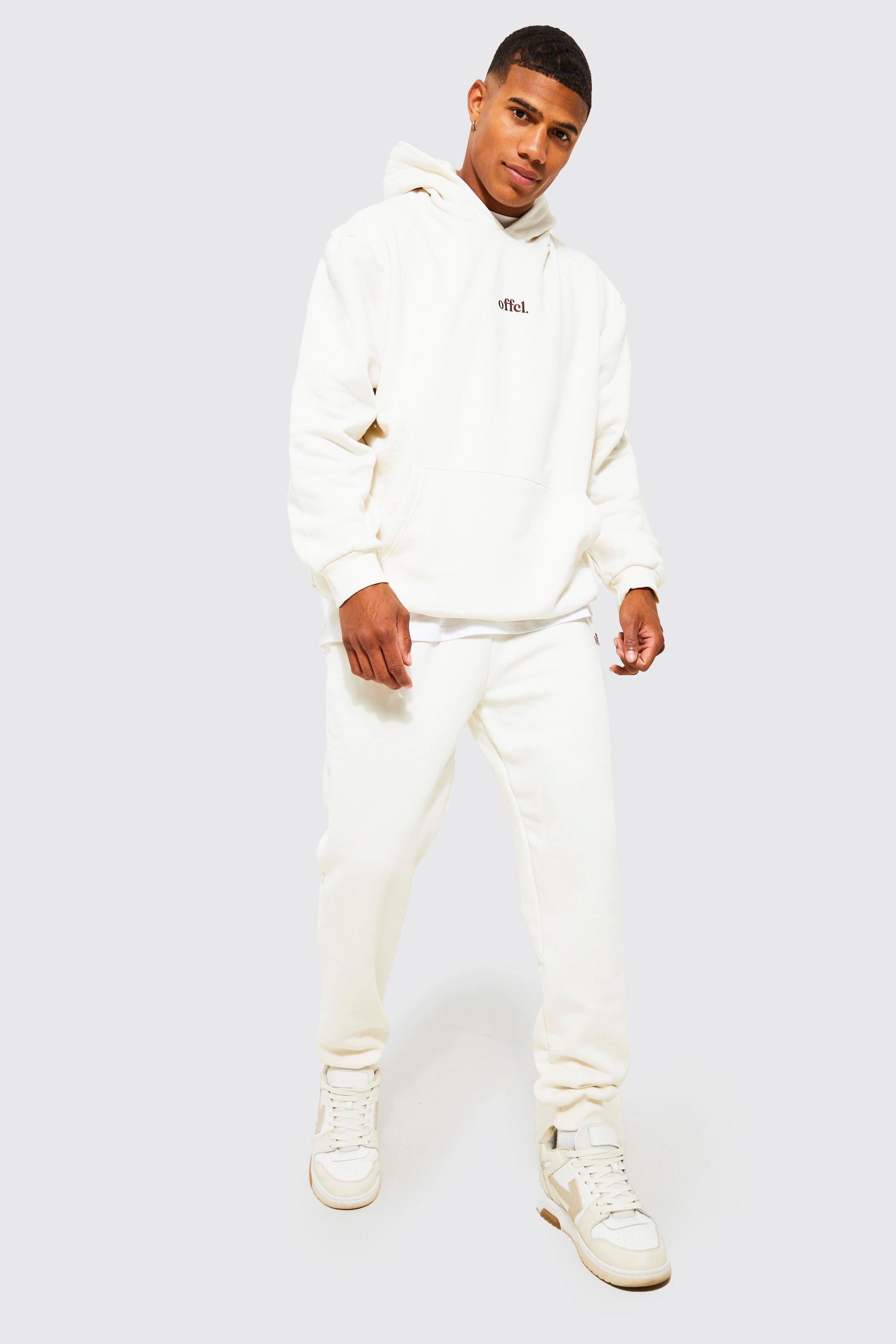 Mens Cream Oversized Offcl Hooded Tracksuit, Cream