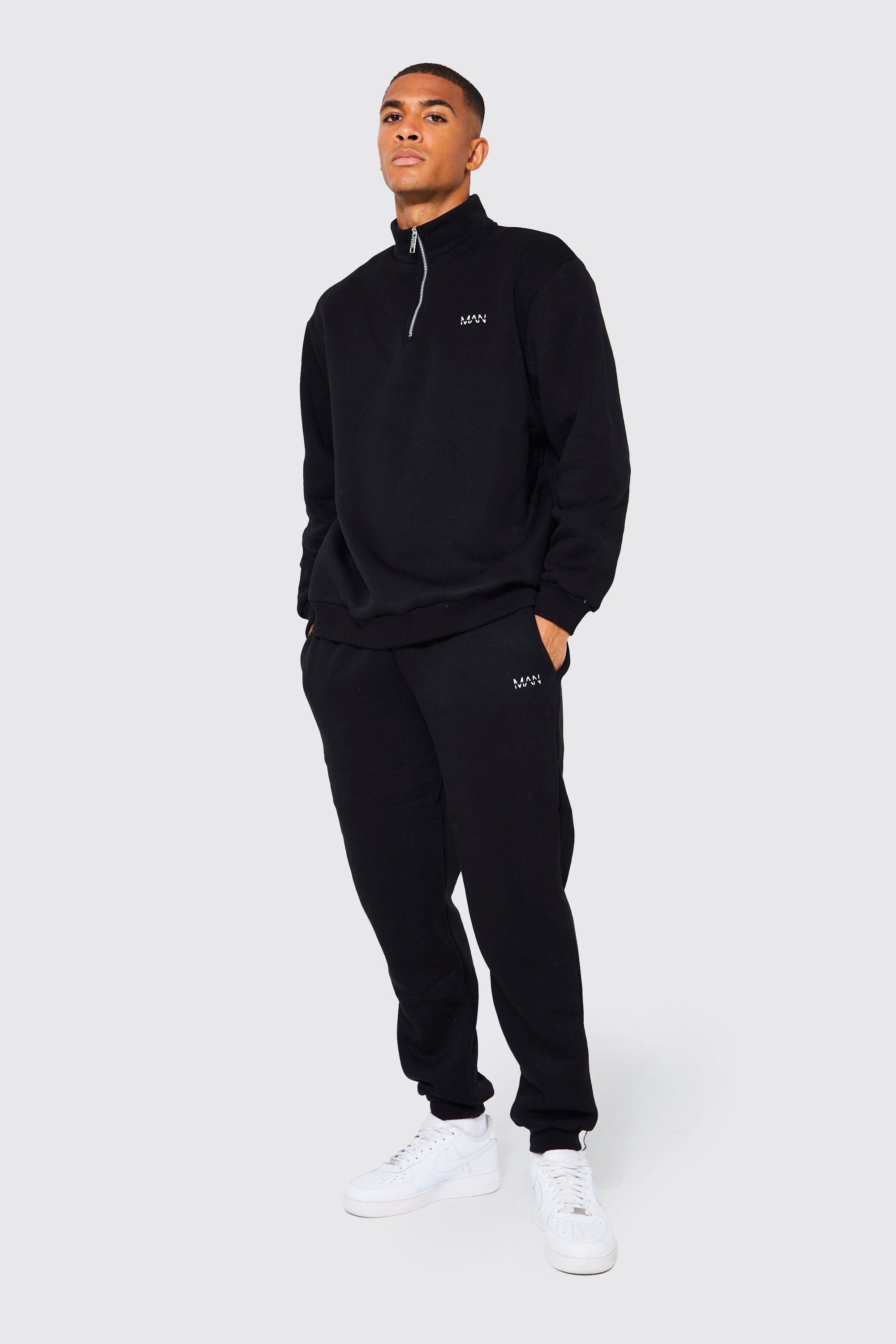 Mens Black Oversized Original Man Half Zip Tracksuit, Black