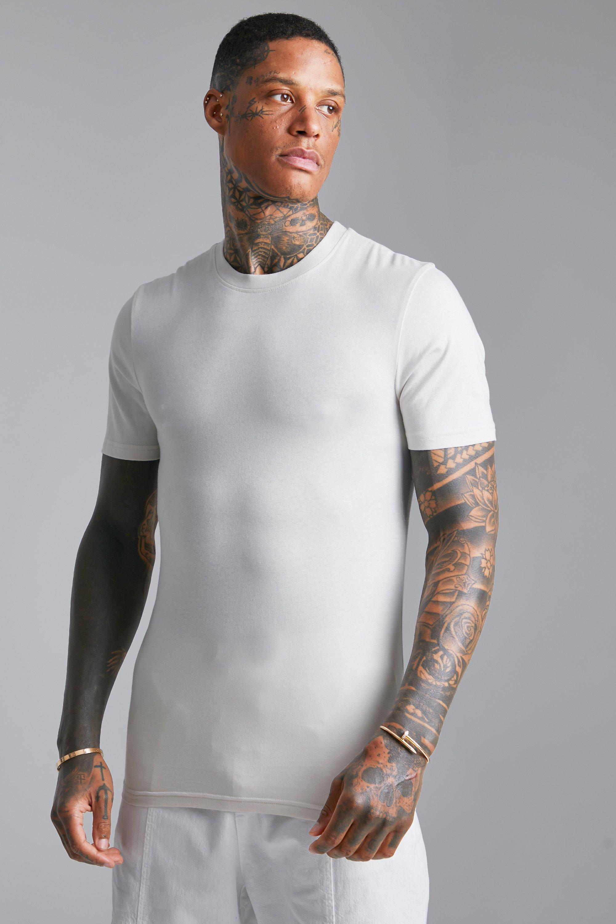 Mens Cream Muscle Fit Crew Neck T-Shirt, Cream