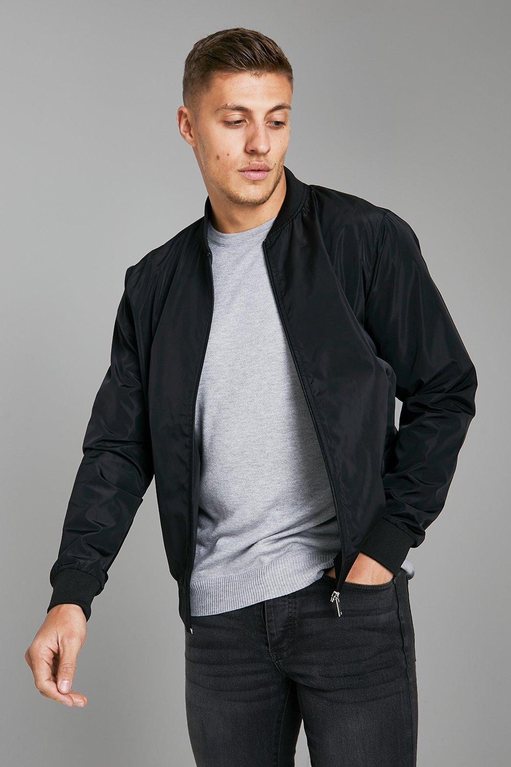 Mens Black Smart Nylon Bomber, Black