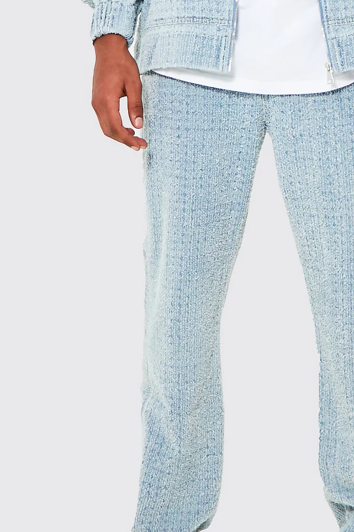 Blue for Men BoohooMAN Denim Relaxed Fit Fabric Interest Popper Side Jeans in Light Blue Mens Jeans BoohooMAN Jeans 