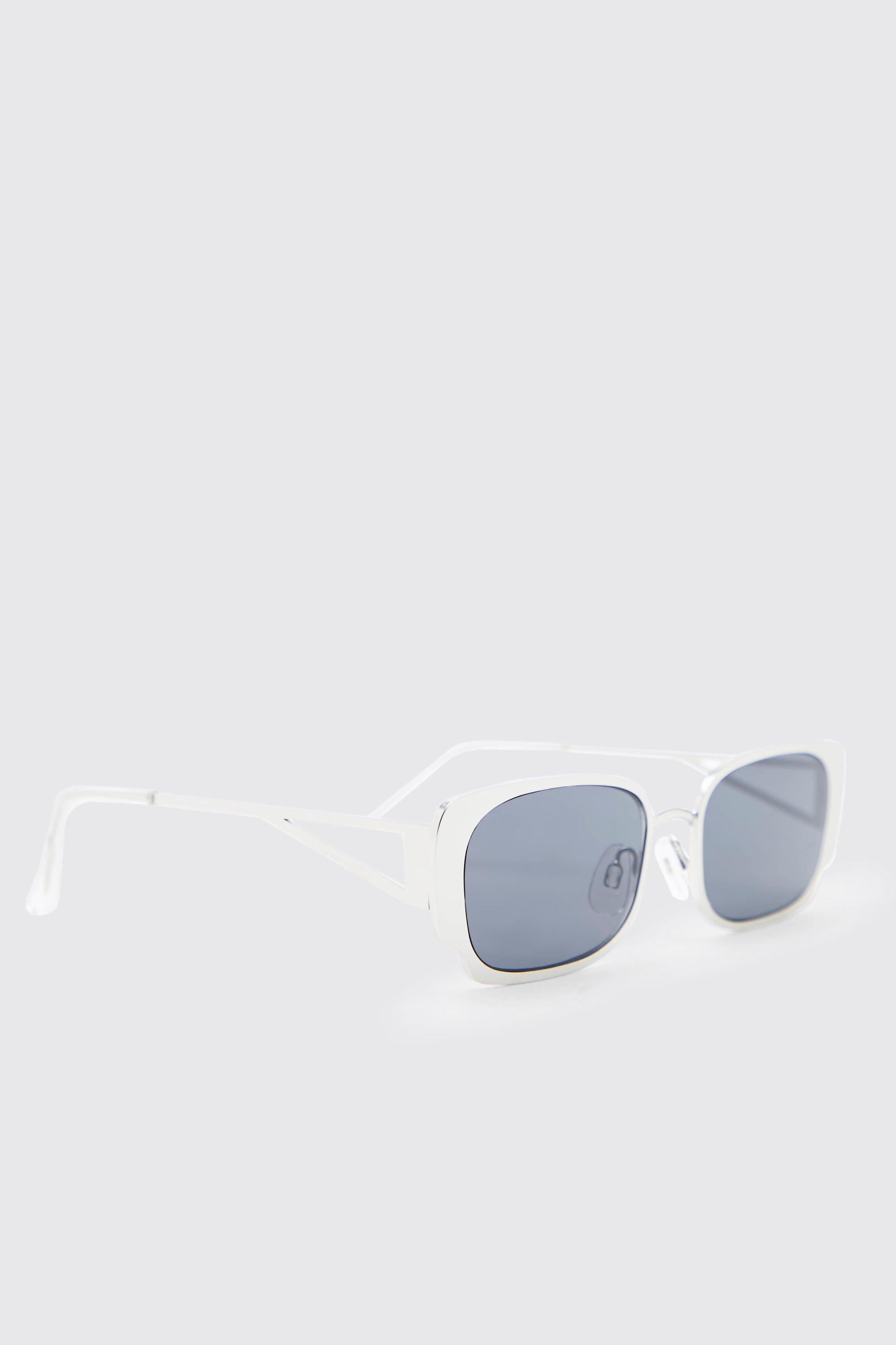 Mens Grey Metal Rectangle Sunglasses, Grey
