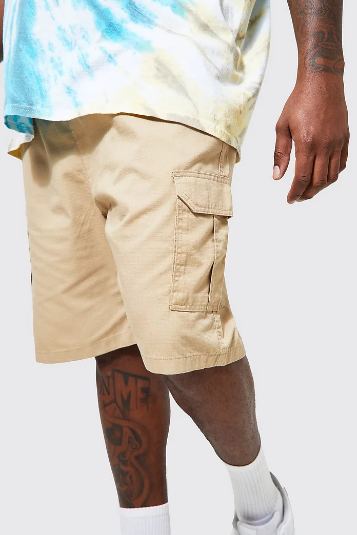 Womens Clothing Shorts Cargo shorts Natural BoohooMAN Plus Elastic Waist Cargo Shorts in Stone Save 12% for Men 
