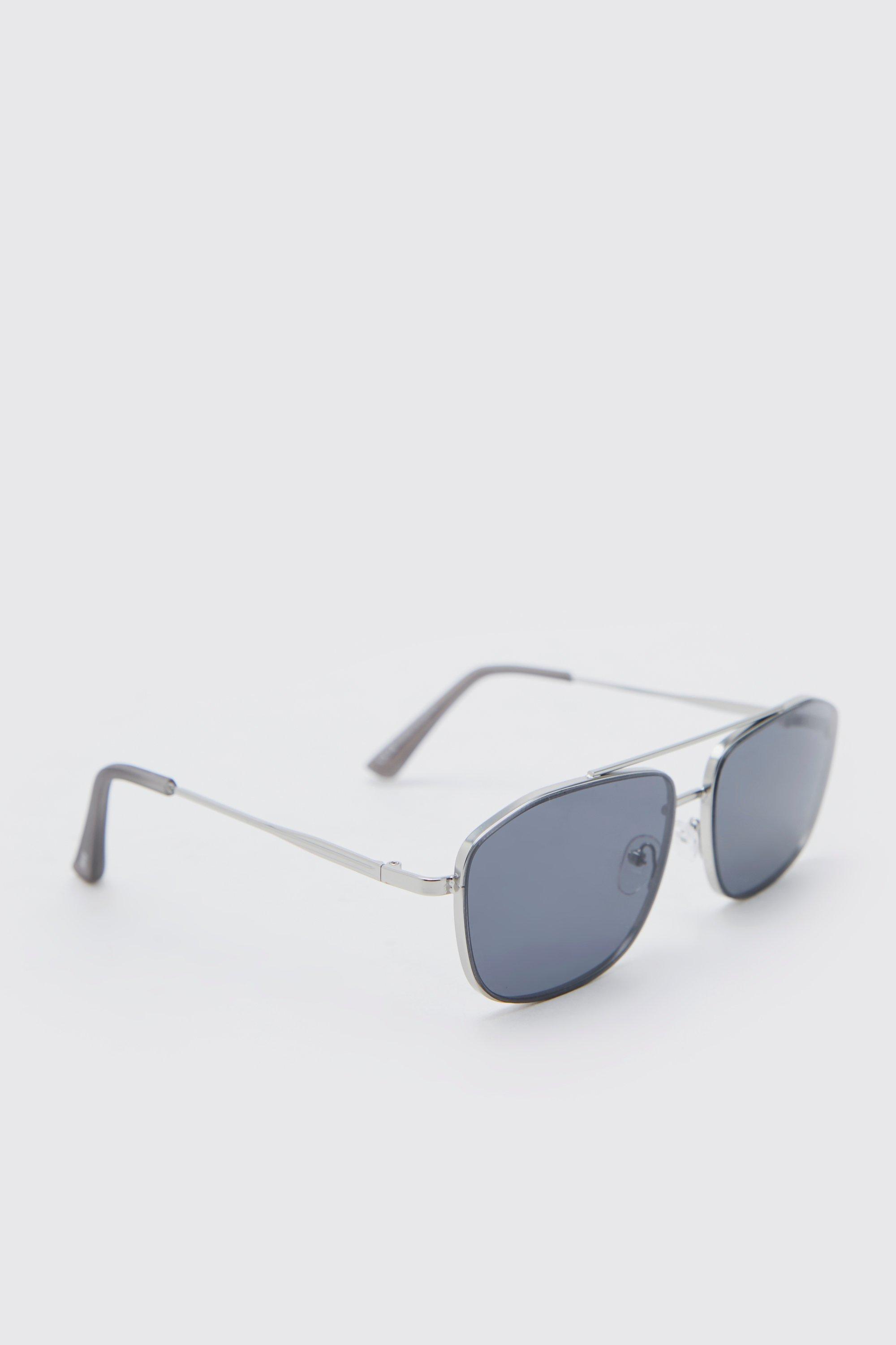 Men's Metal Deep Frame Navigator Sunglasses - Grey - One Size, Grey