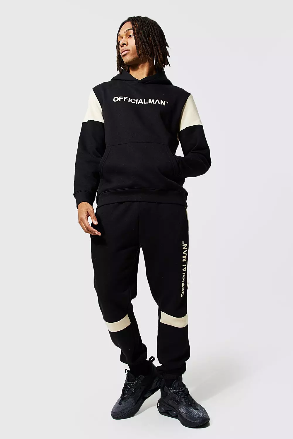 Boohooman black store and white tracksuit