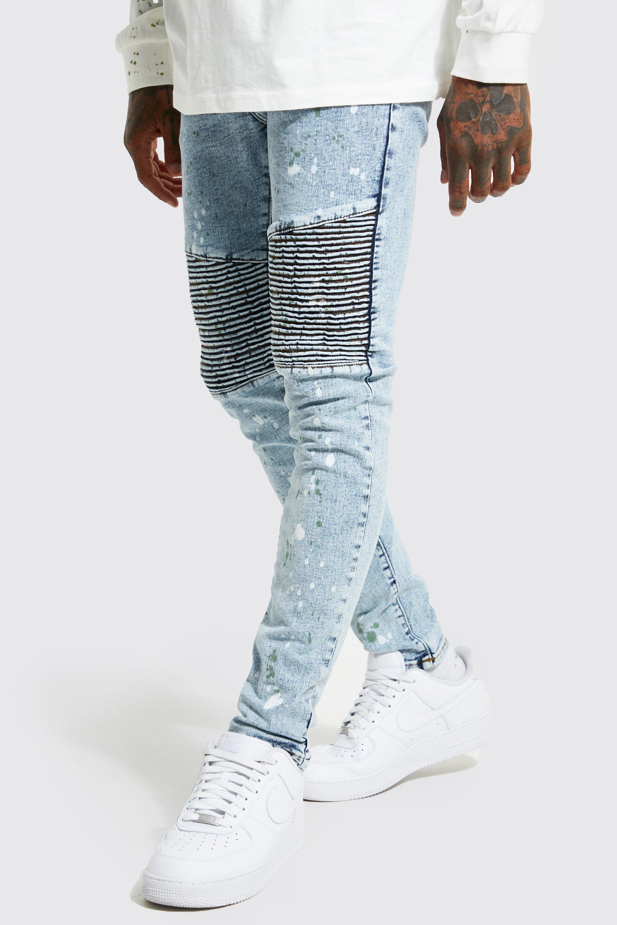 paint splatter biker jeans