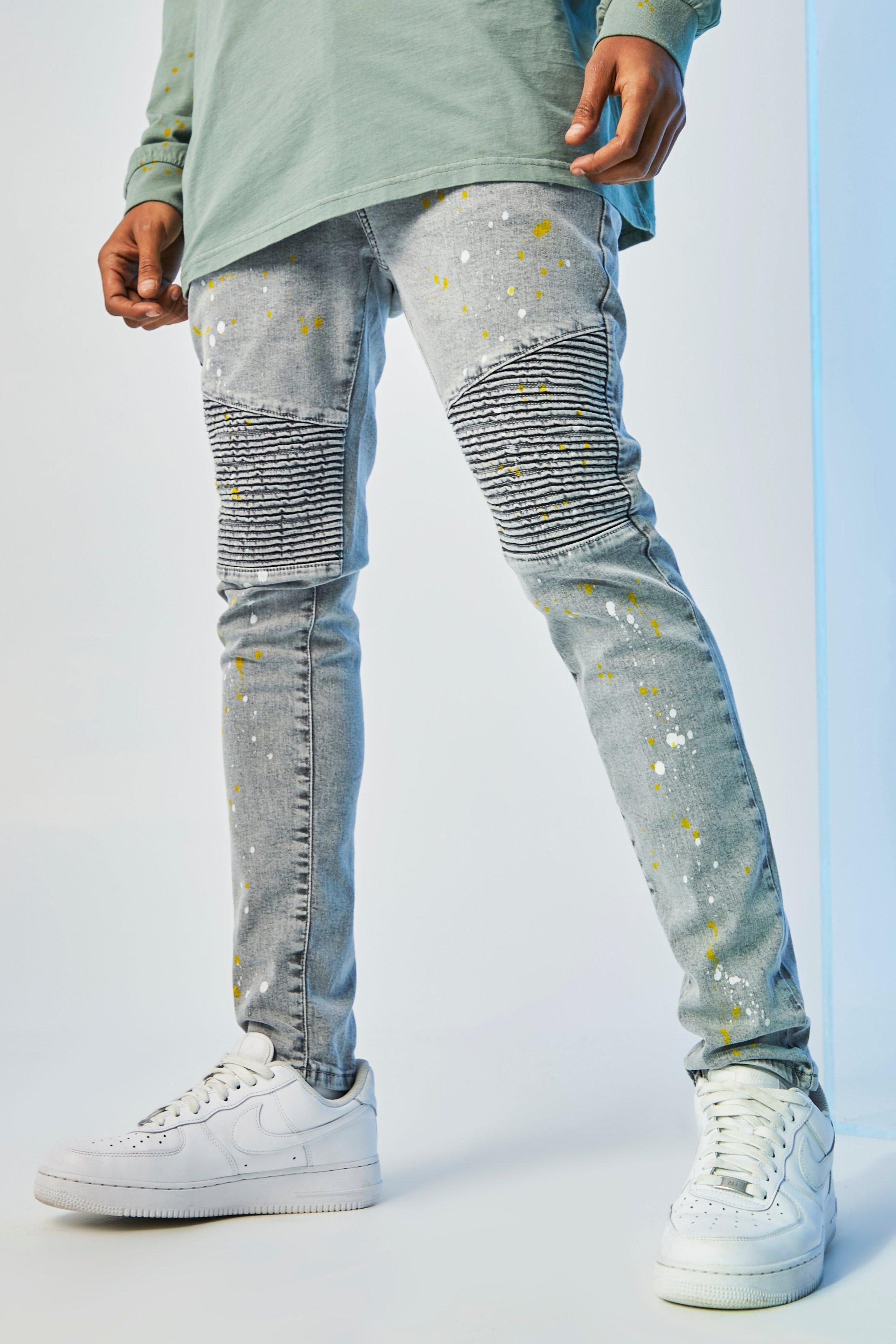 paint splatter biker jeans