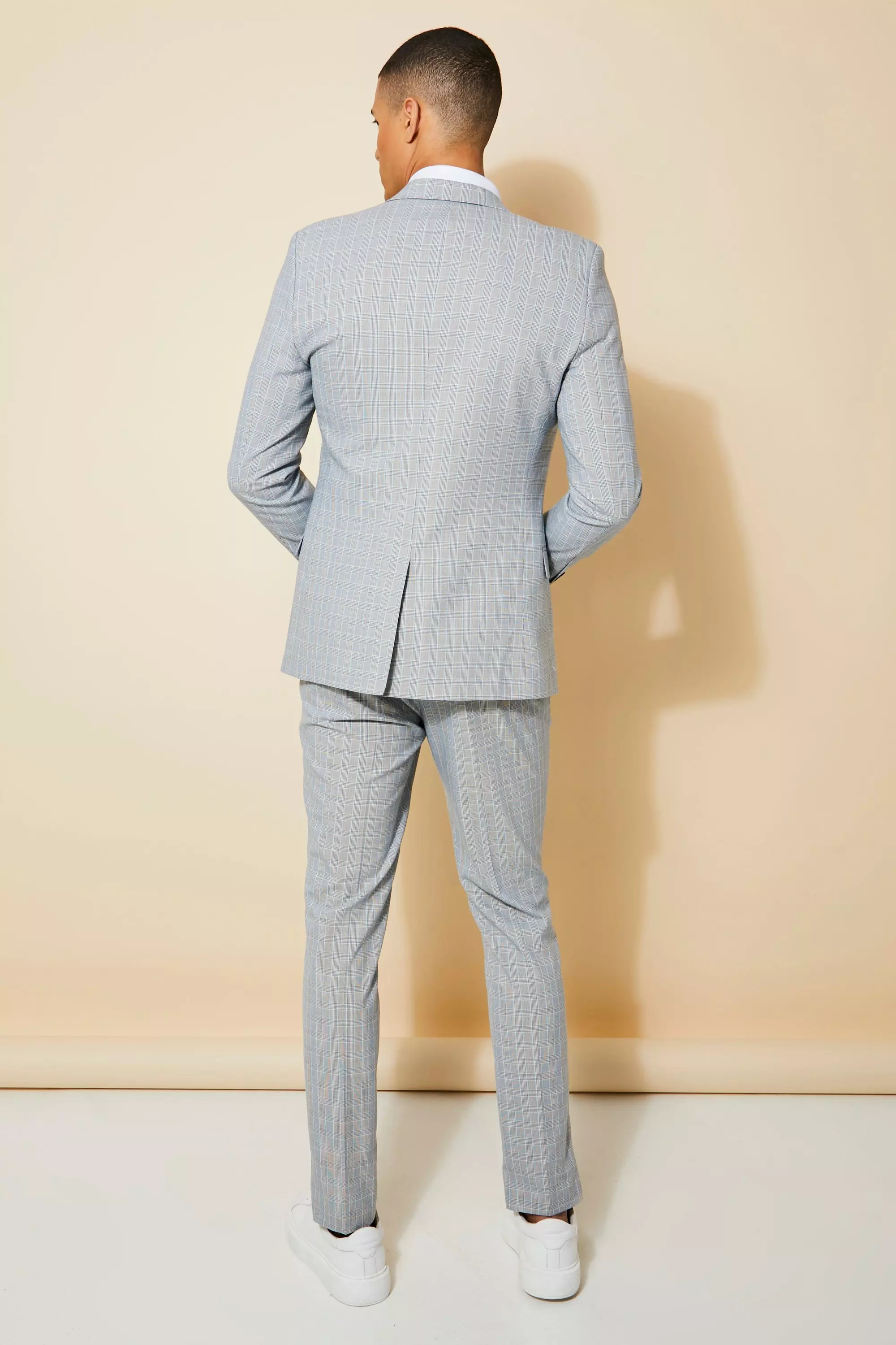 Skinny Single Breasted Check Suit Jacket