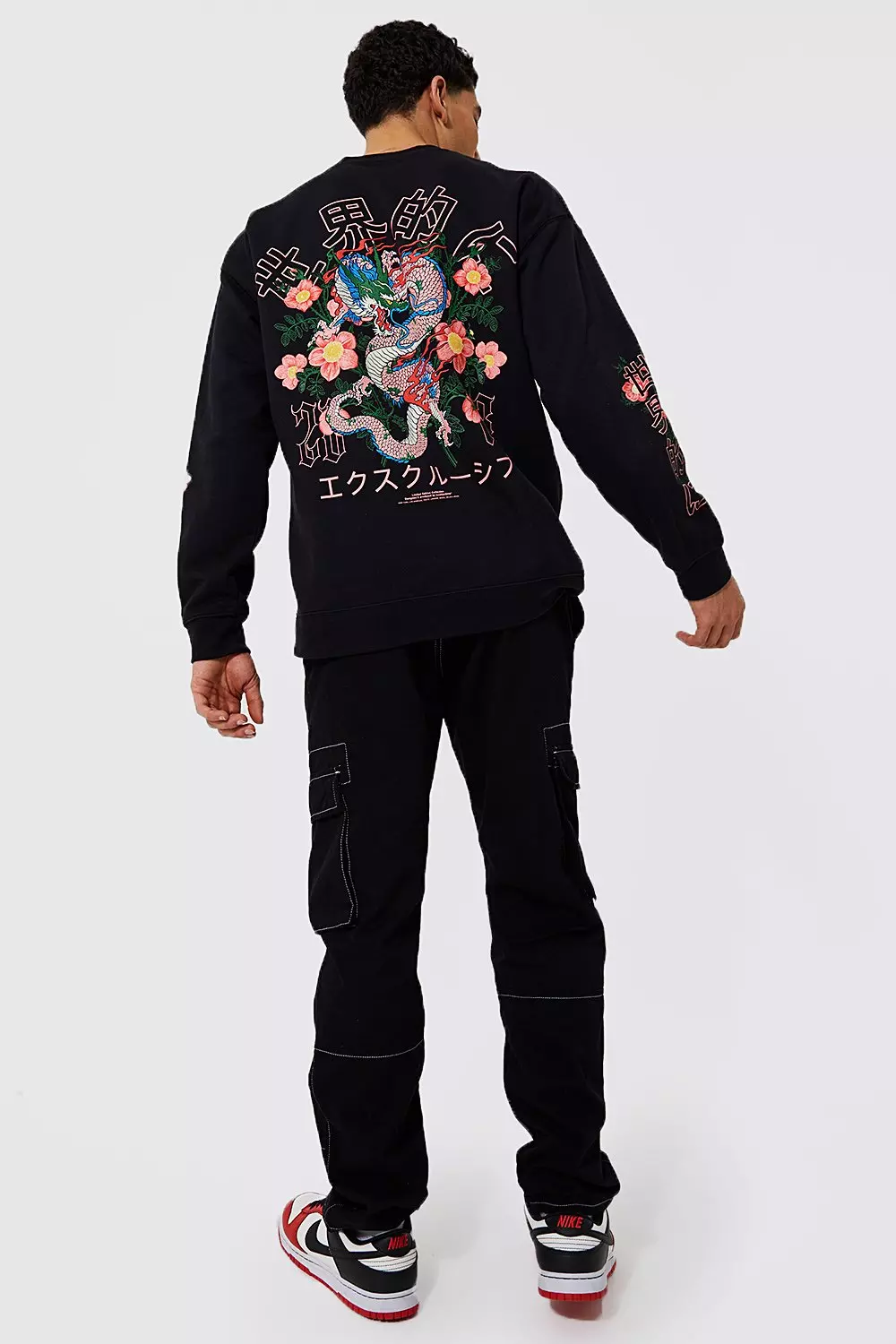 Oversized Dragon Floral Graphic Sweatshirt