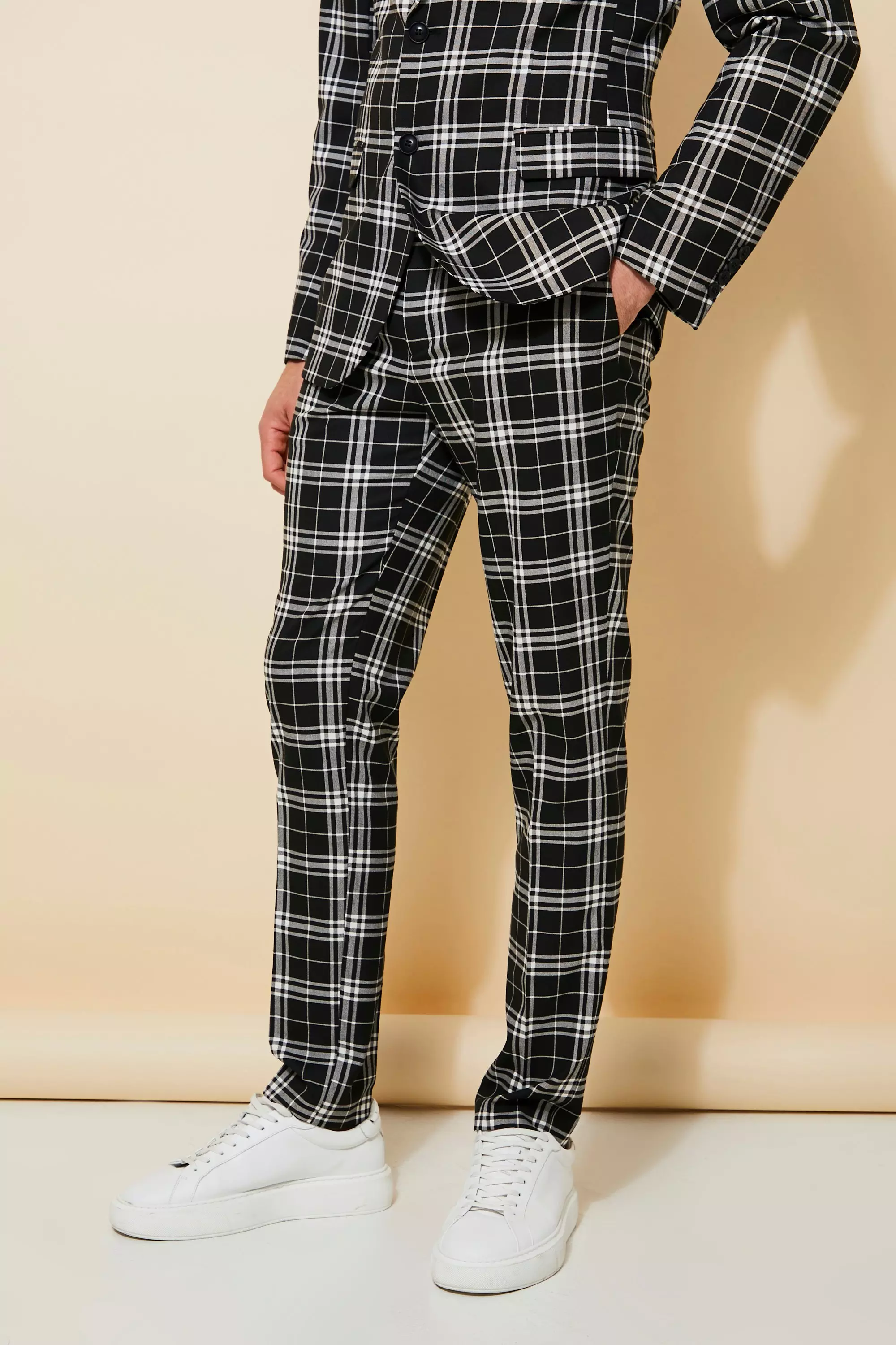 Mens skinny hot sale check suit