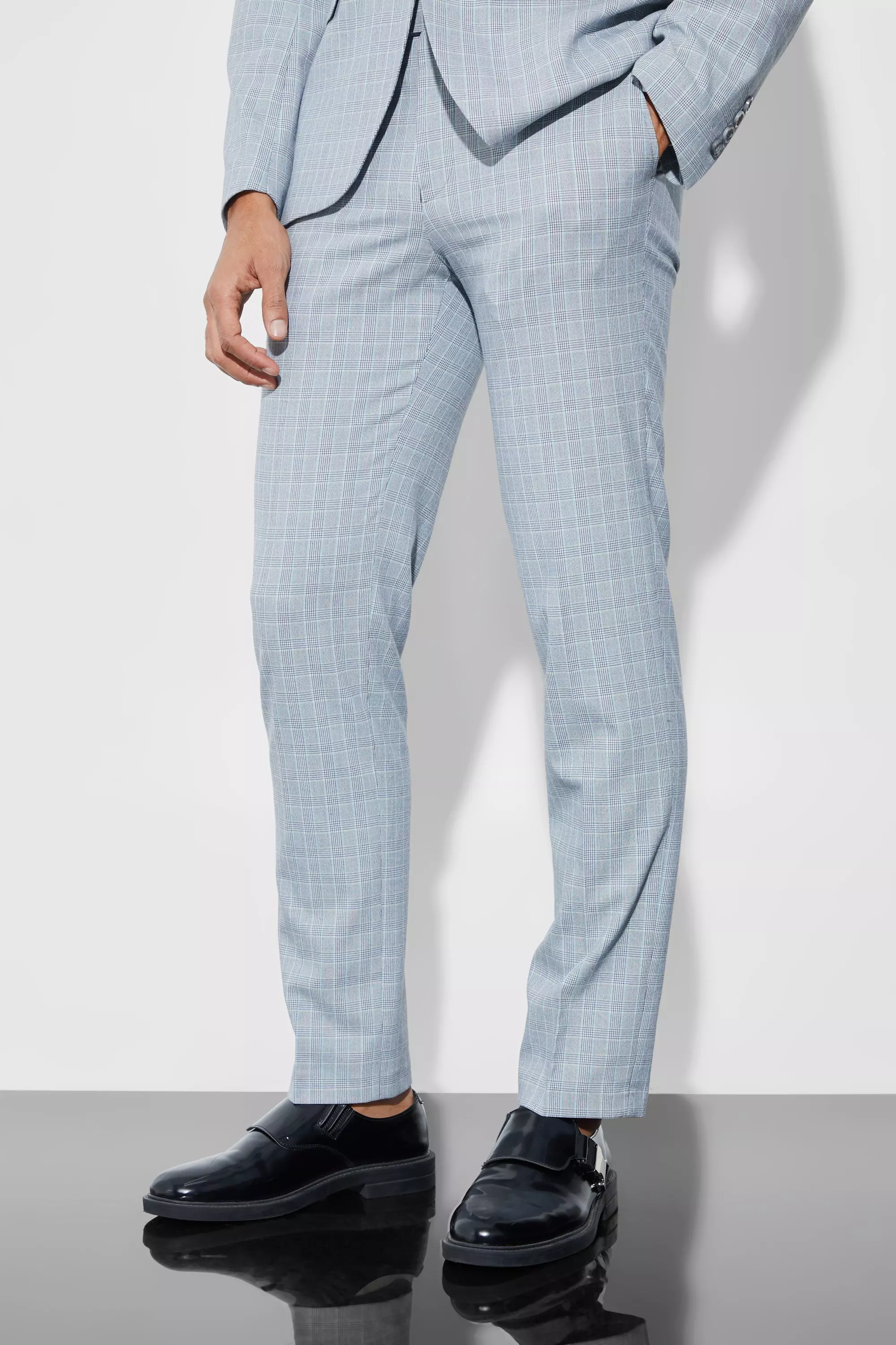 Checks Polyester Viscose Slim Fit Men's Trousers