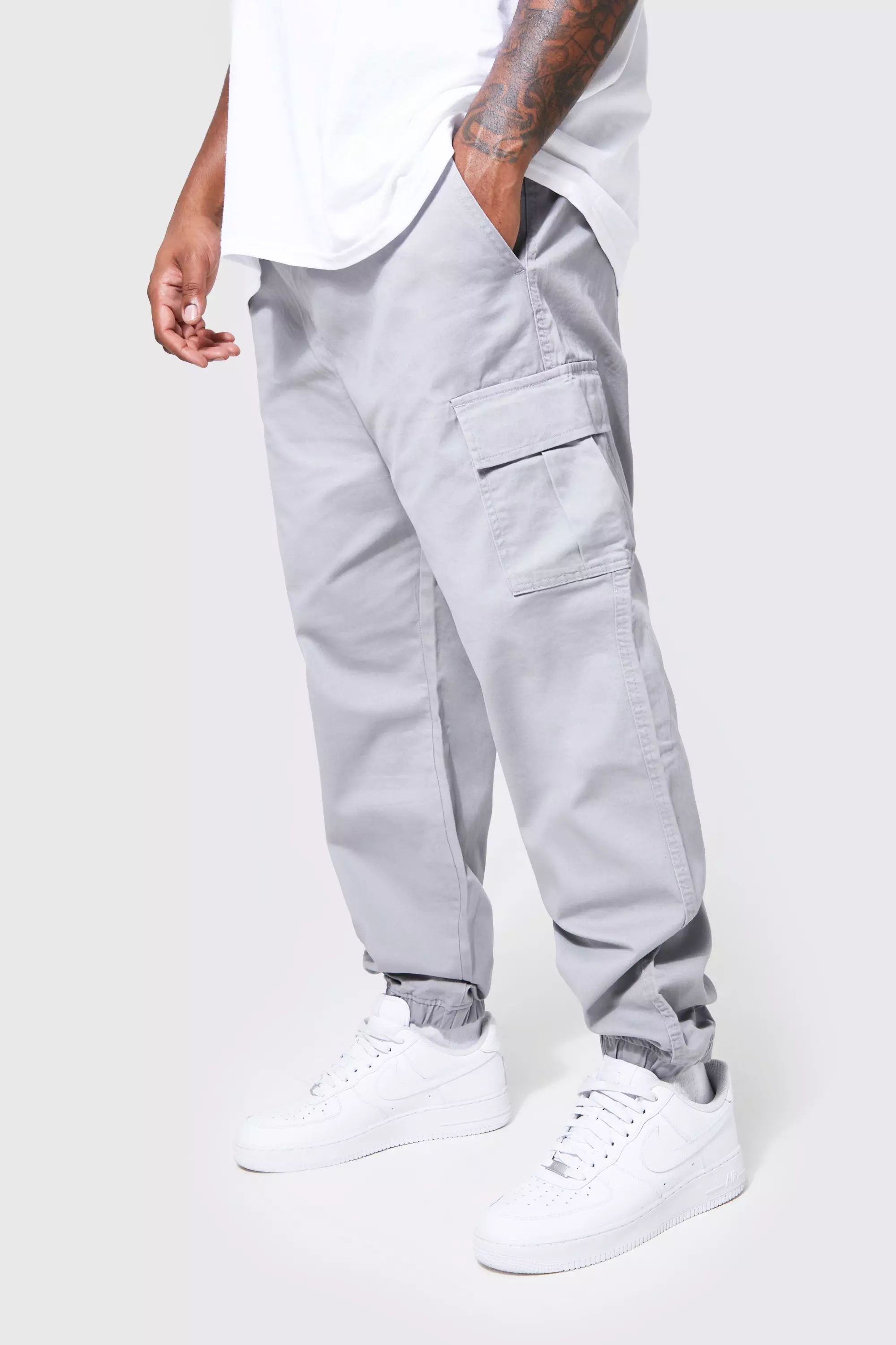 Grey cargo best sale trousers mens