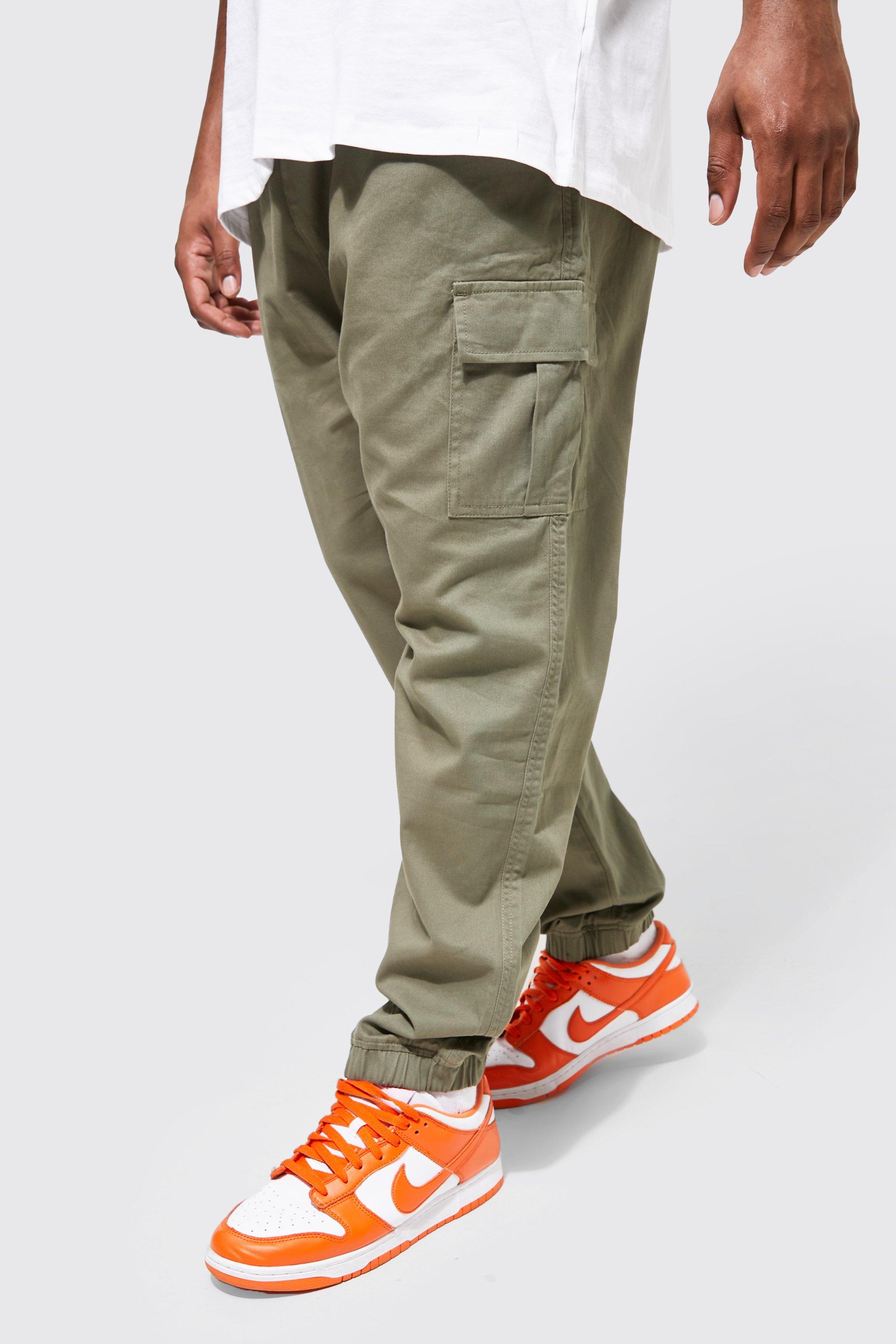 Mens Green Plus Slim Fit Cargo Trousers, Green