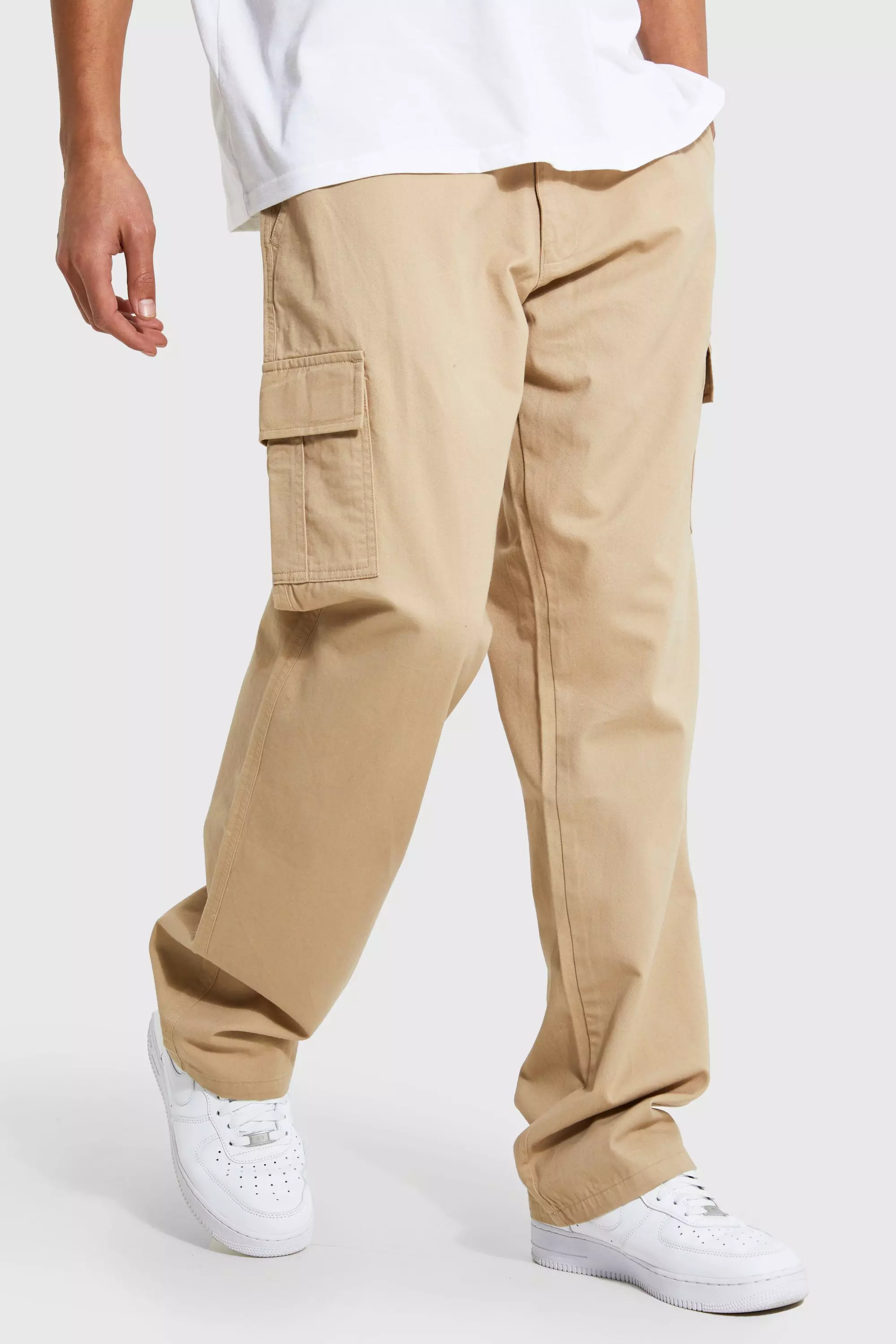 Men's Beige Cargo Trousers, Cream Cargo Pants