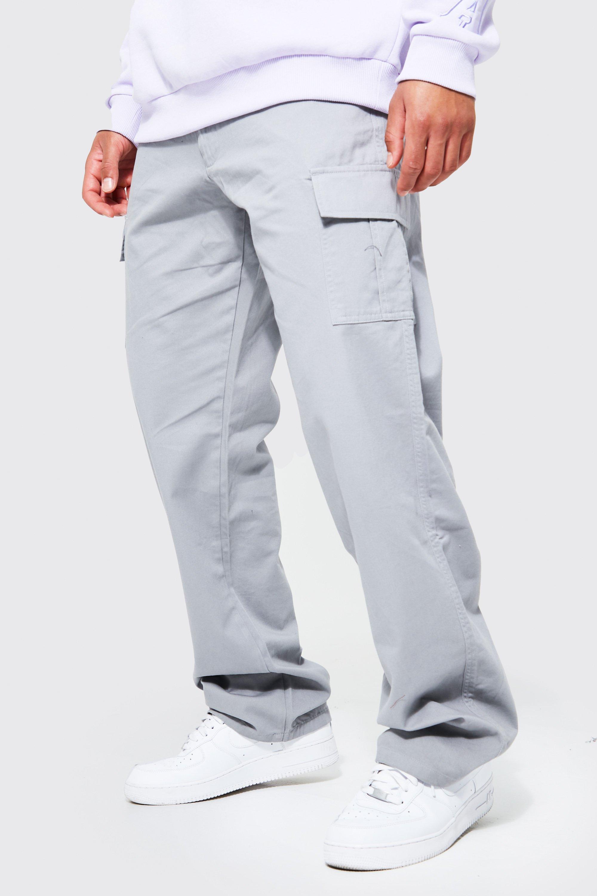 Mens Grey Tall Relaxed Fit Cargo Trousers, Grey