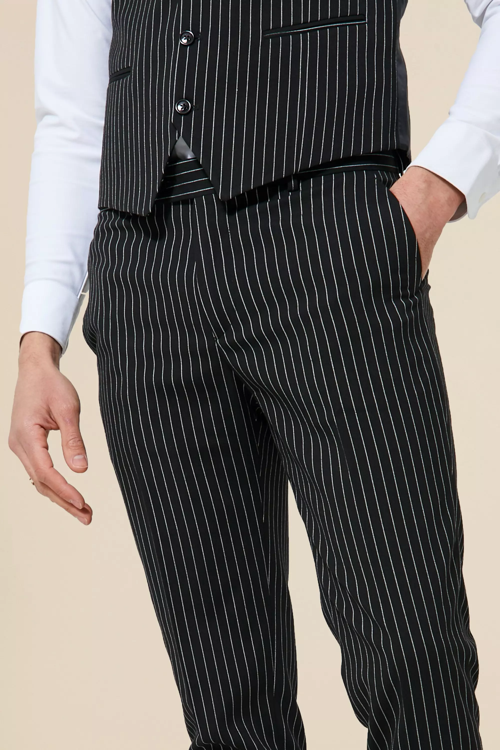 Black pinstripe 2024 trousers men