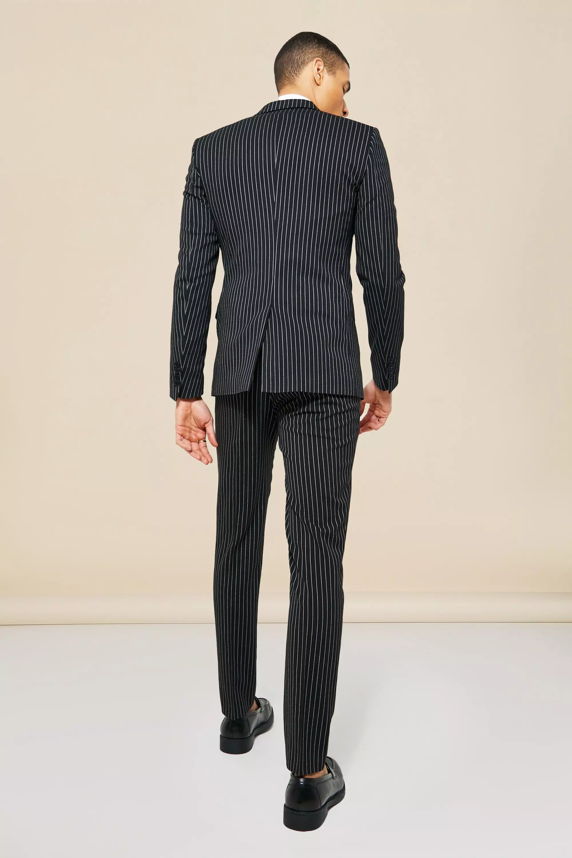 Skinny Single Breasted Pinstripe Suit Jacket