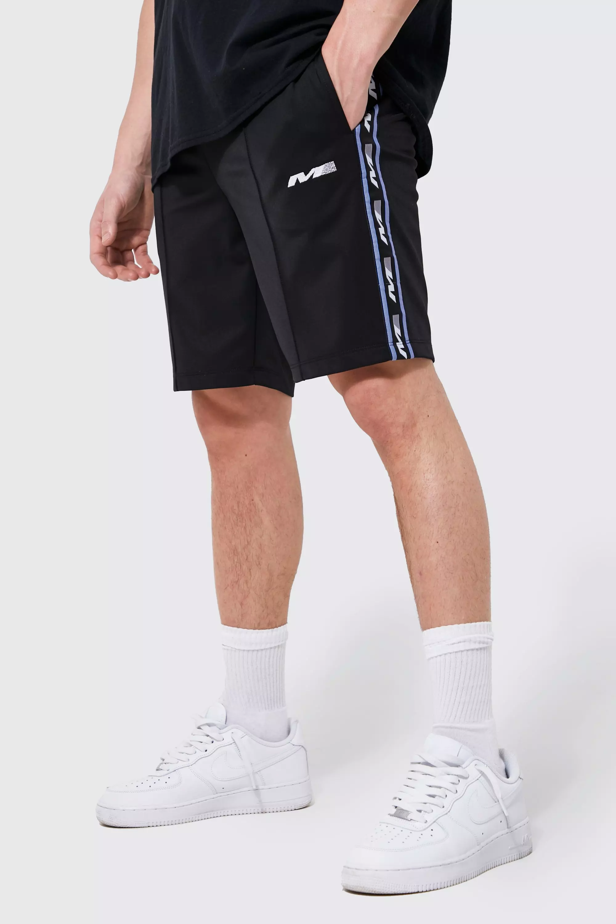 Slim Mid Tricot Side Tape Pintuck Shorts | boohooMAN USA