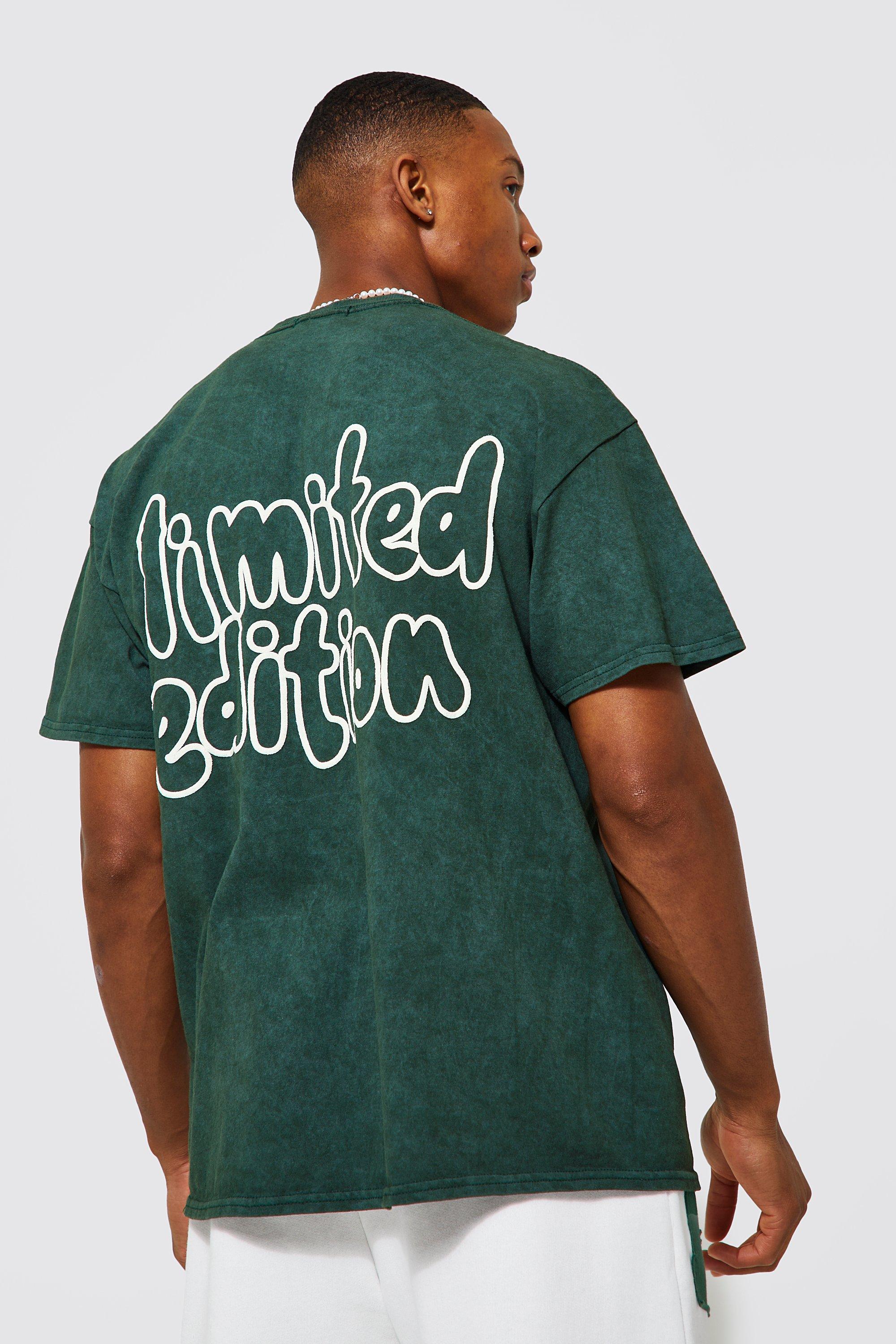 Mens Green Oversized Limited Edition Acid Wash T-shirt, Green