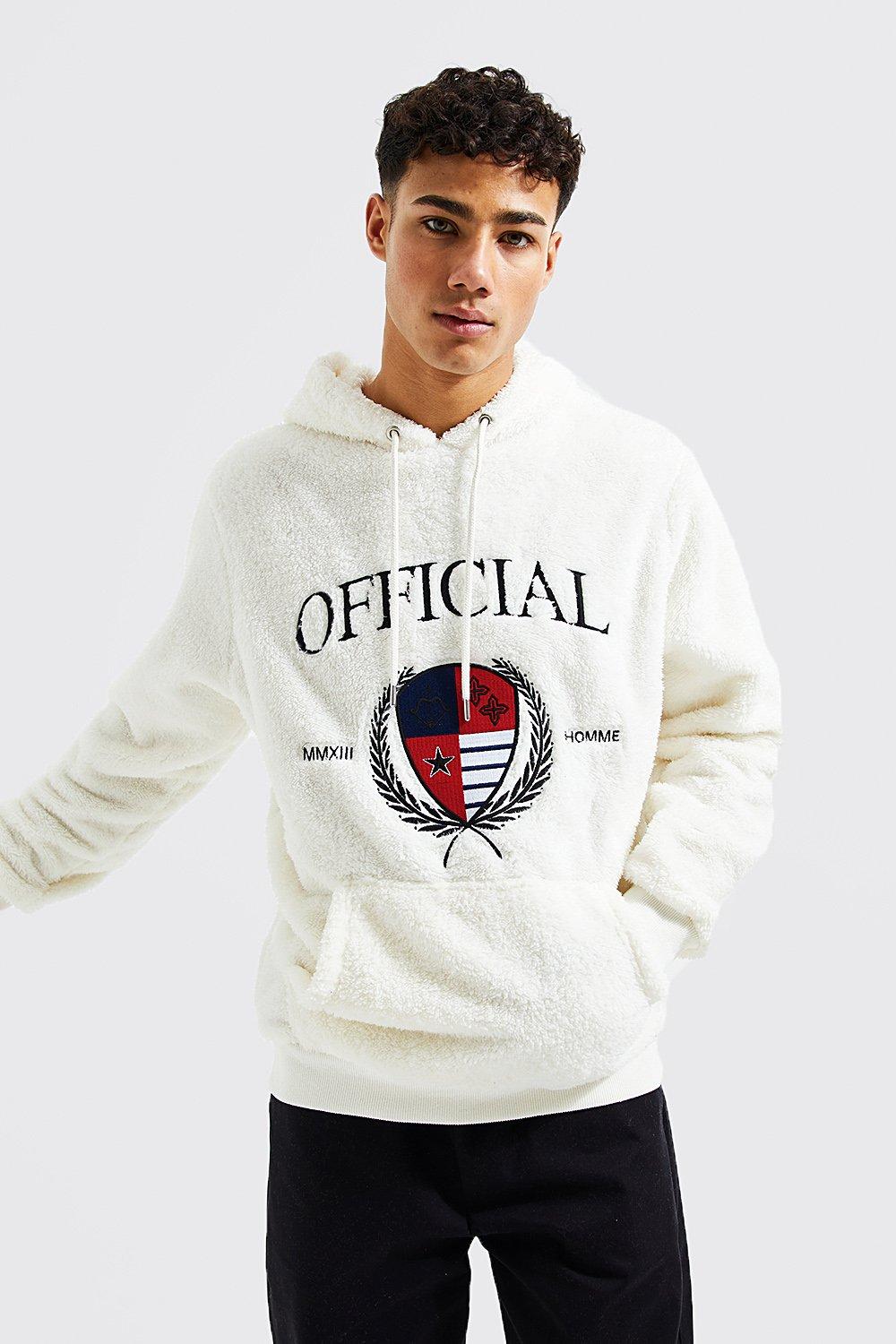 Sweat À Capuche Oversize En Faux Mouton À Broderie - Man Official - Blanc Écru - L, Blanc Écru