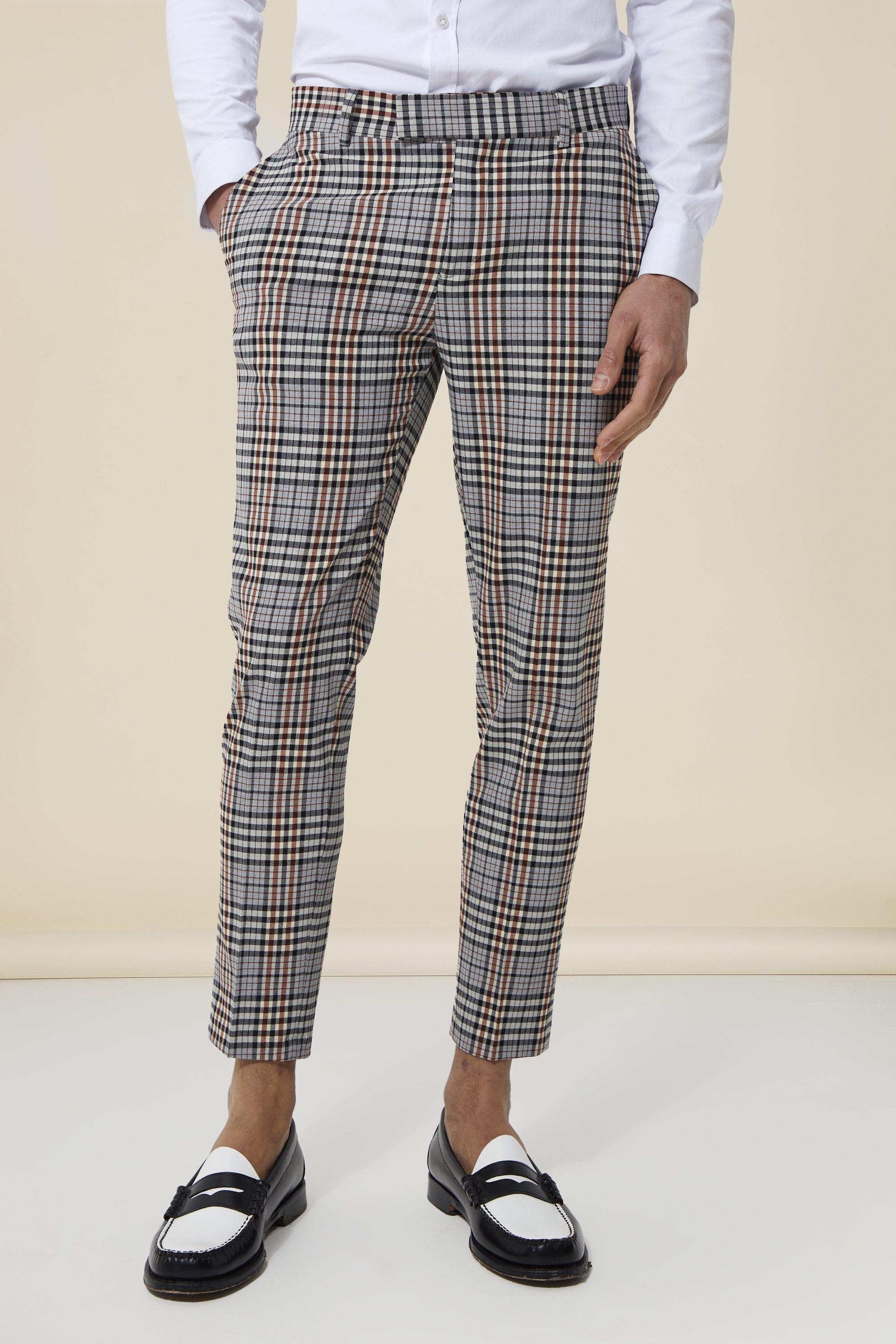 skinny check trousers mens