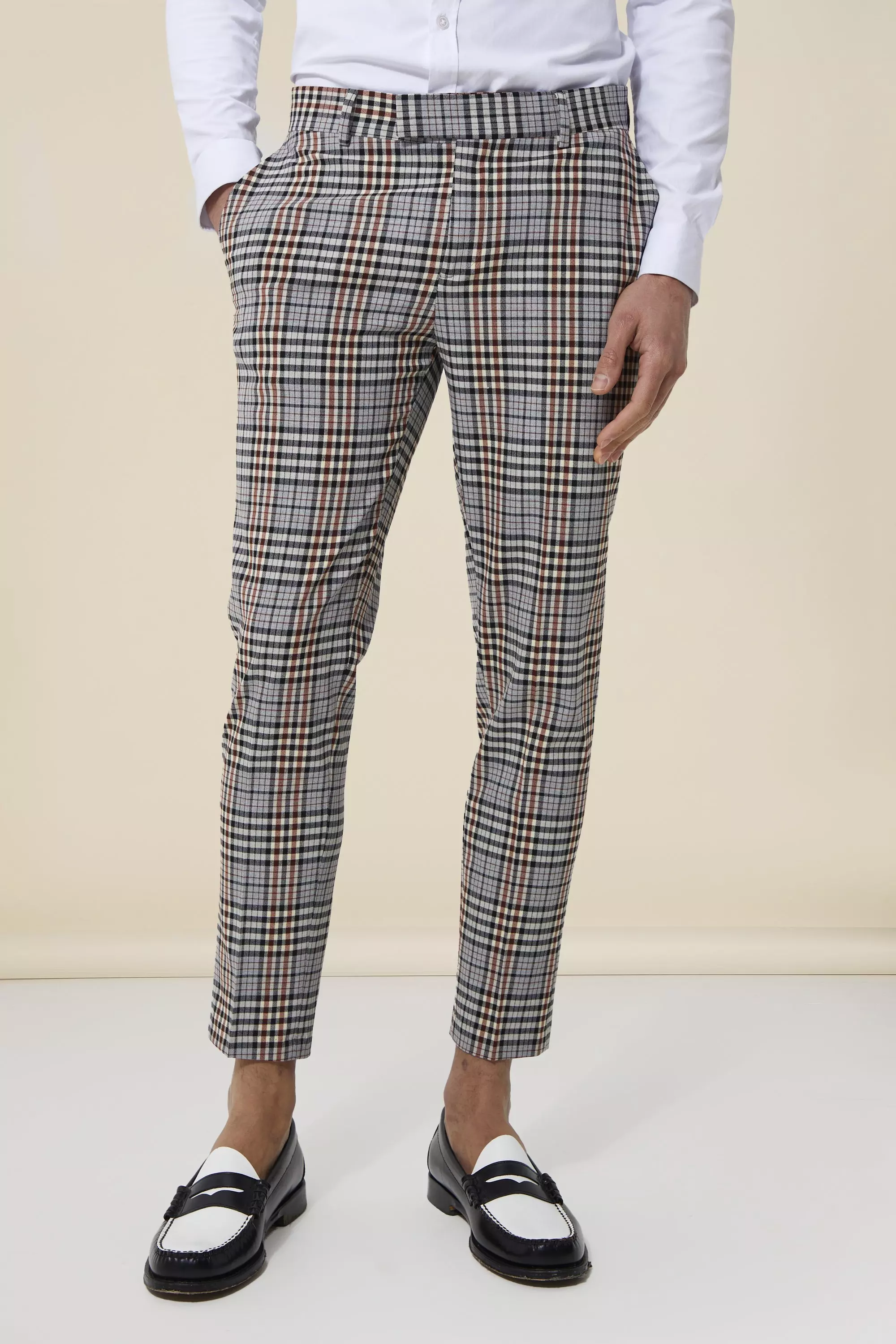 Super skinny hot sale checked trousers mens