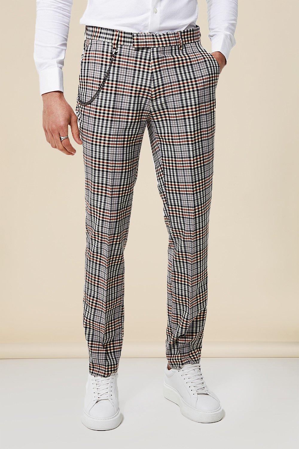 skinny stretch check trousers