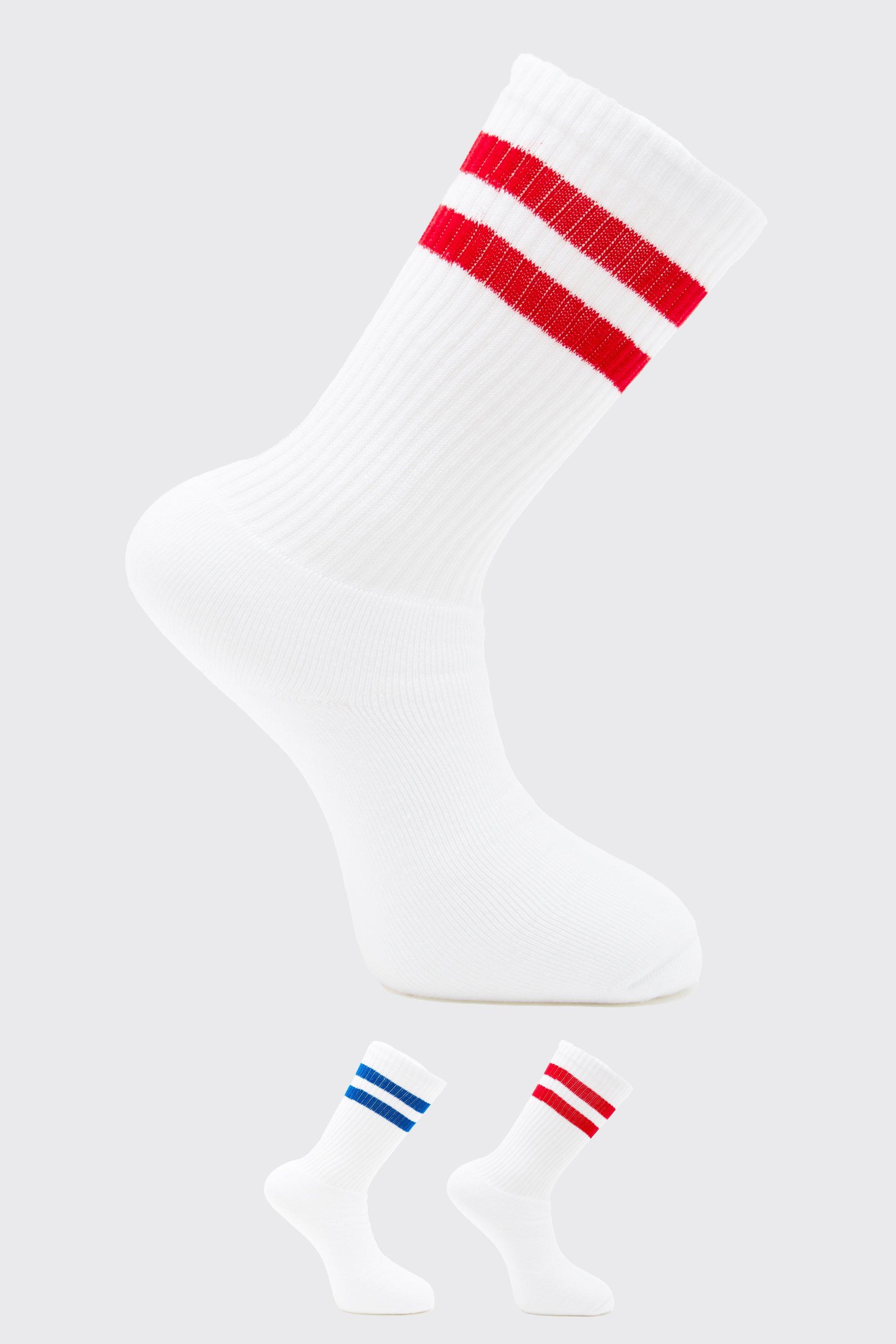 Mens White 2 Pack Mixed Stripe Sport Socks, White