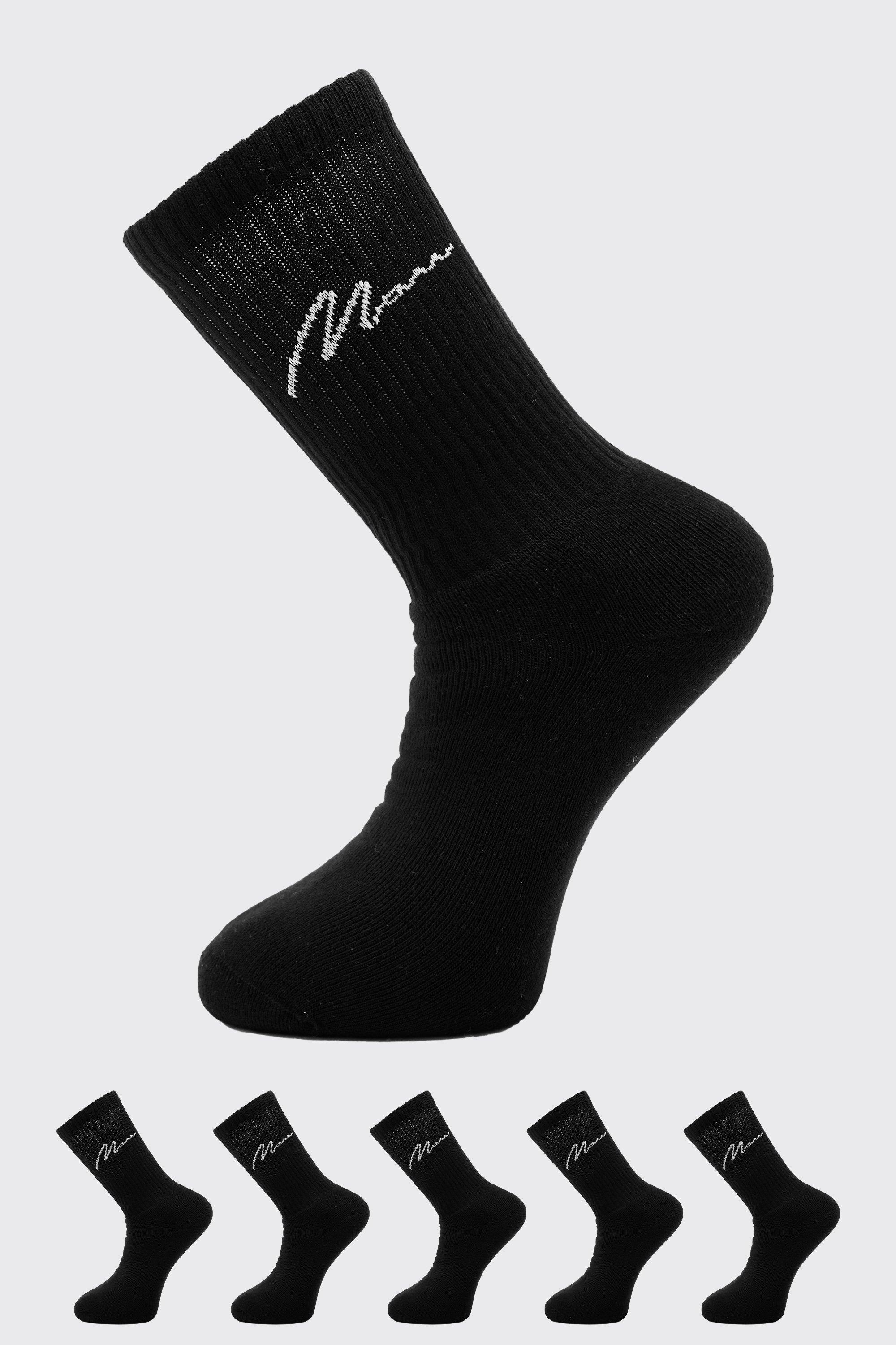 Mens Black 5 Pack Man Script Sport Sock, Black