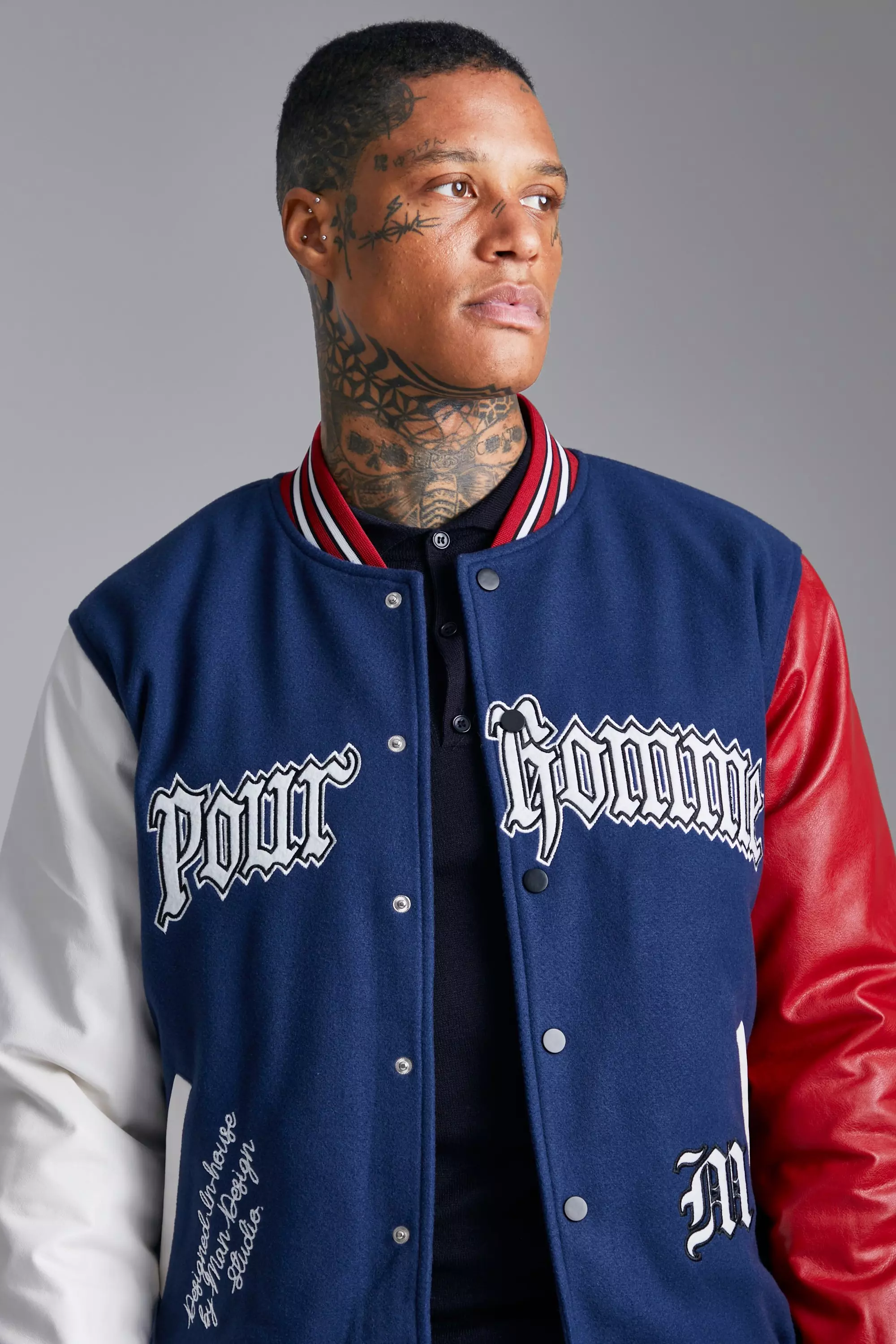 Tall Pour Homme Varsity Jacket With Pu Sleeves