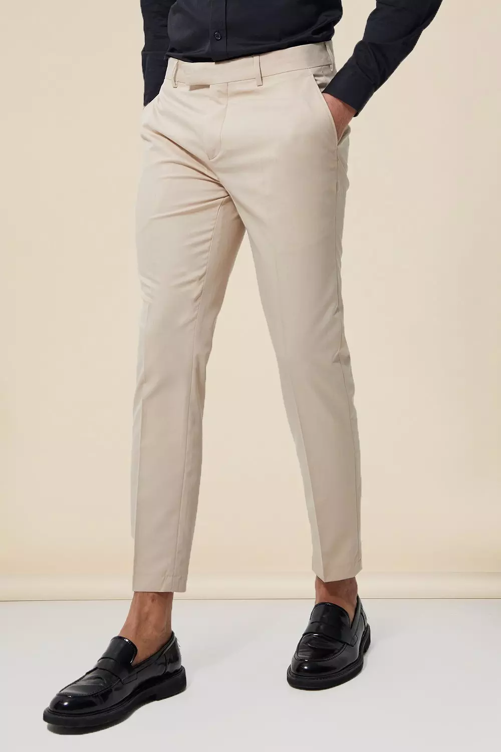 Slim Beige Suit Crop Trousers